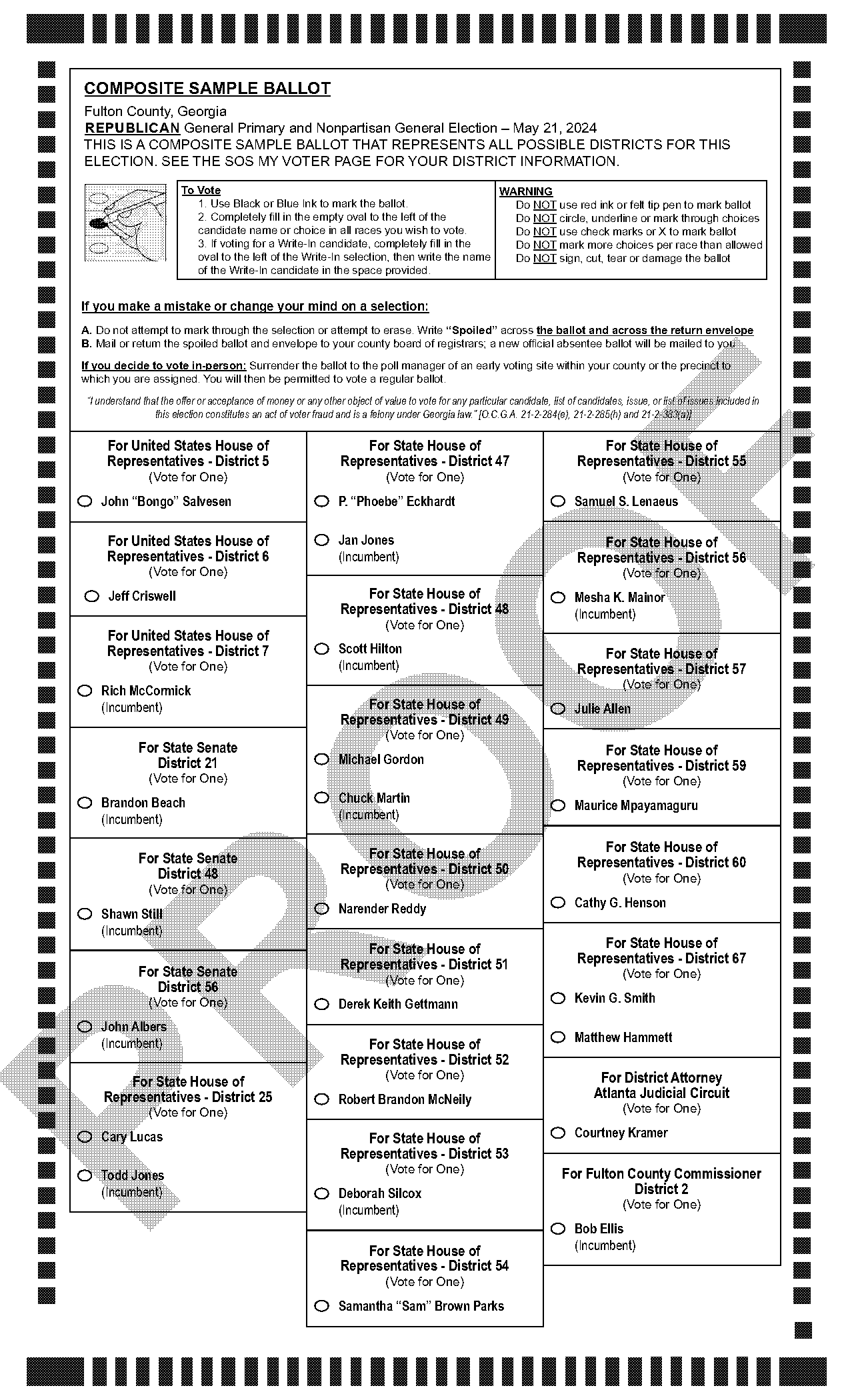 sample ballot to vote for liberal