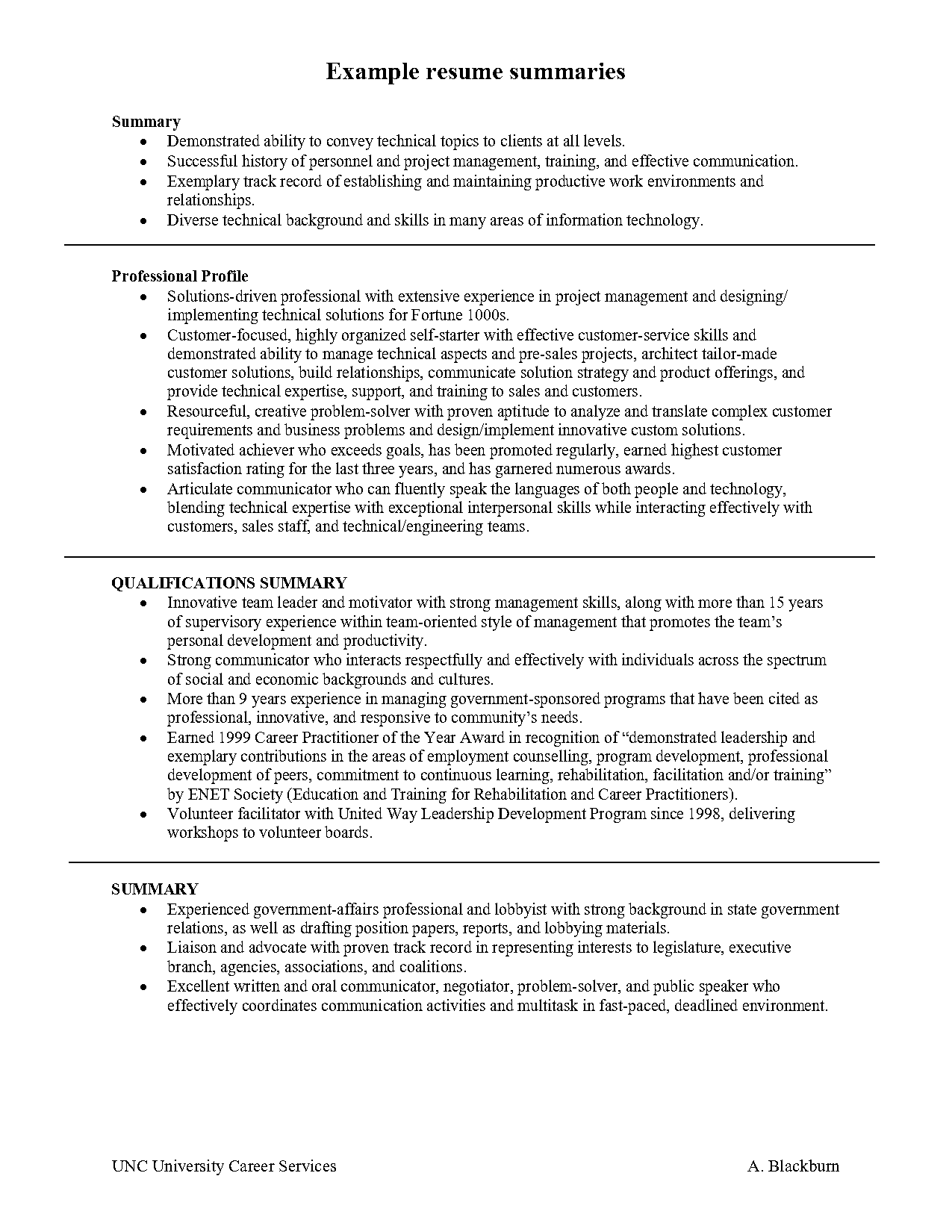 sample of summary skills on resume