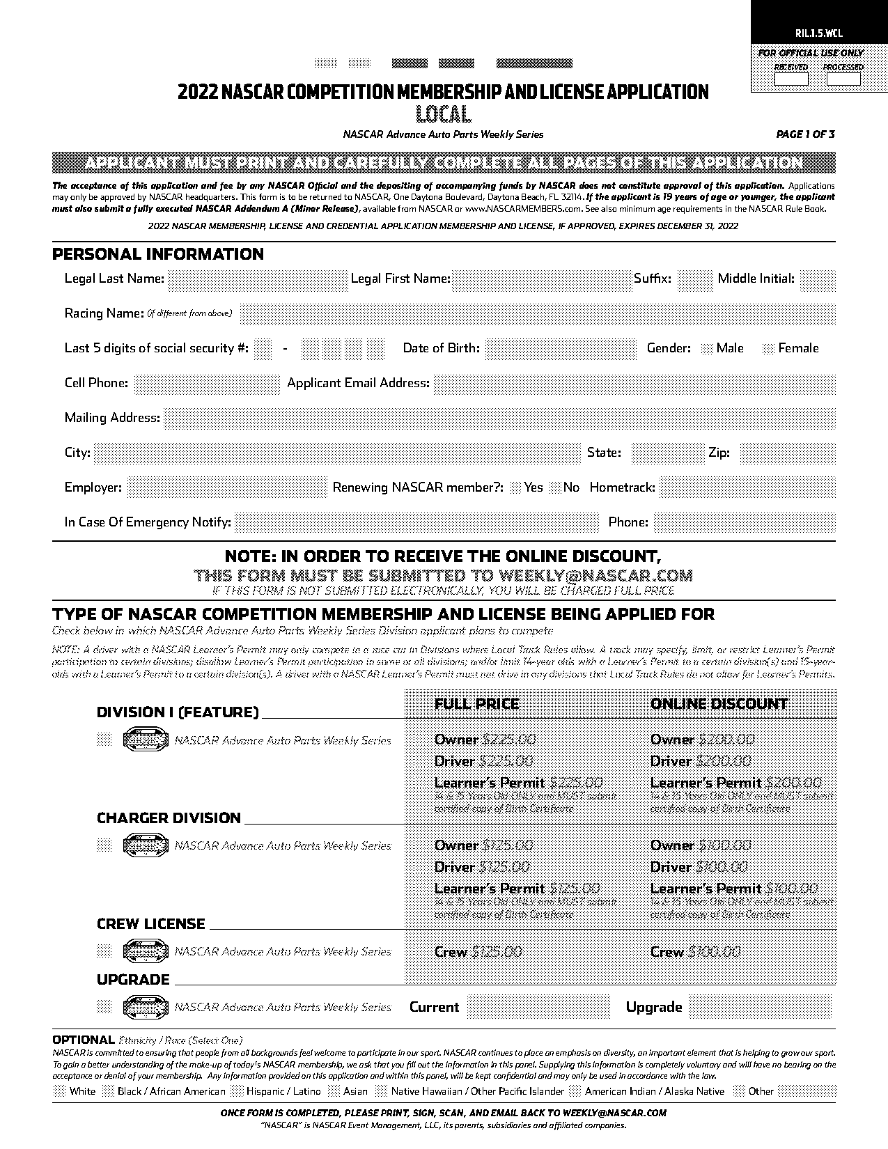 nascar crew license application