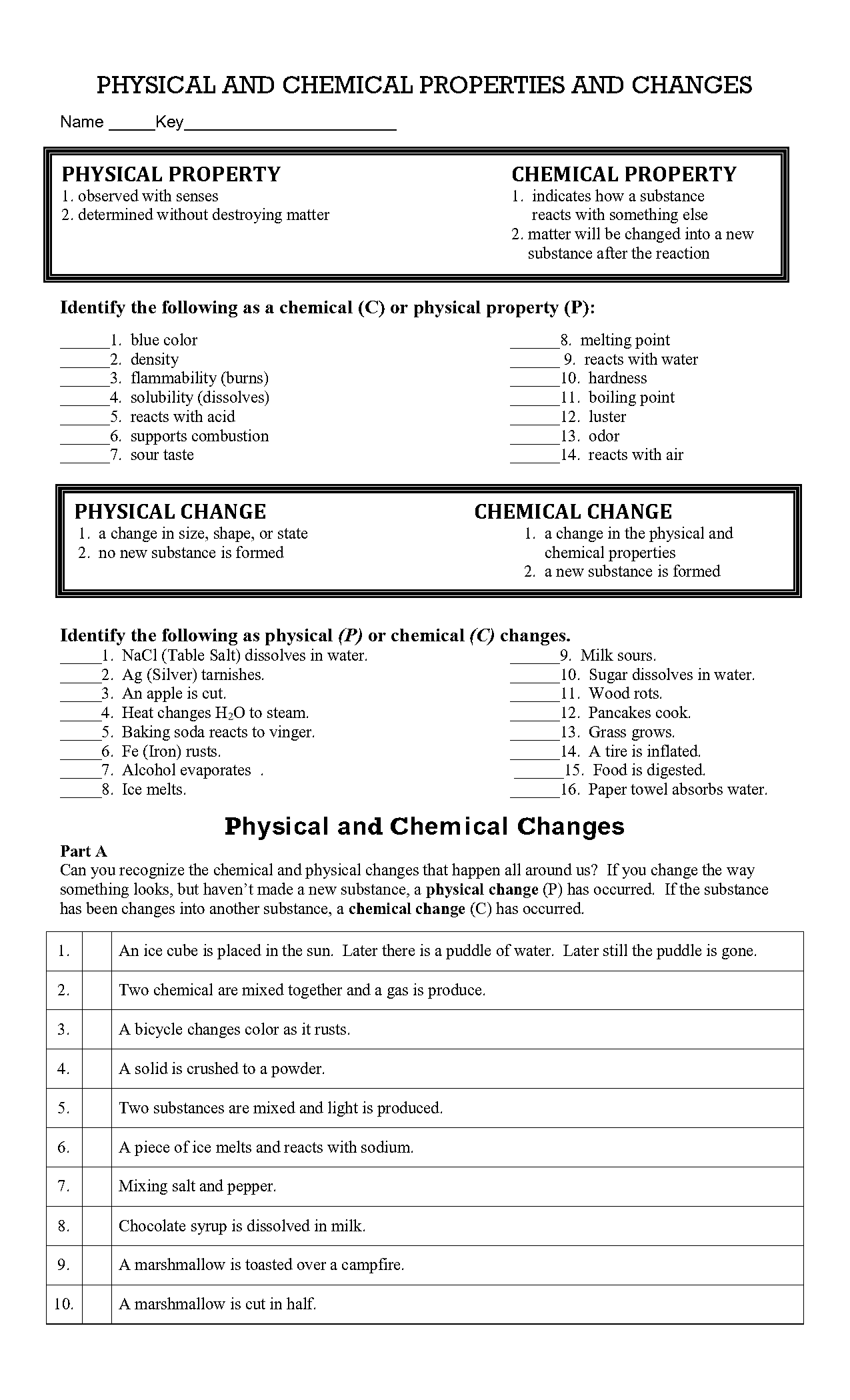 chemical and physical properties of matter test