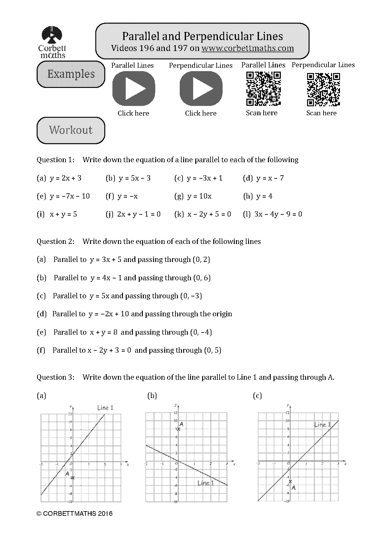 write the equation of a line parallel worksheet