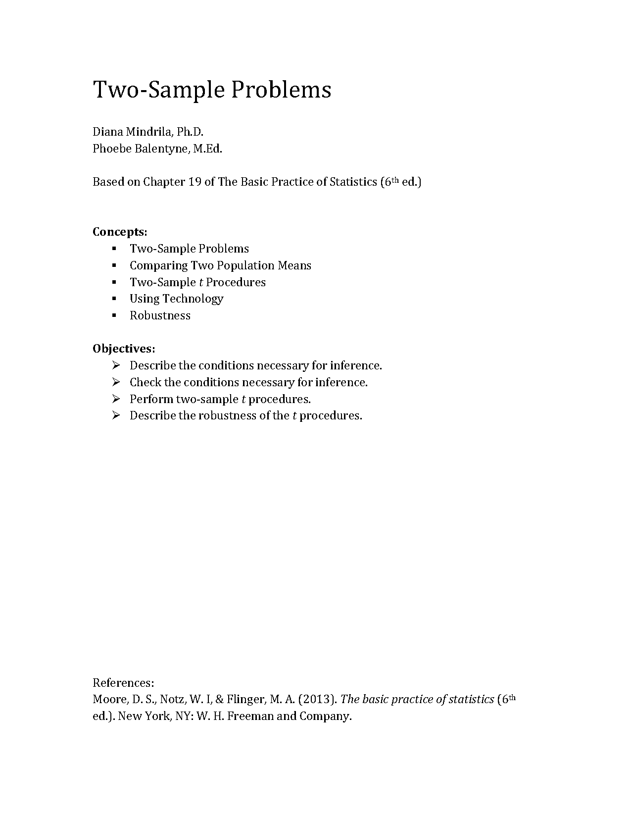 how to calculate t statistic for two samples