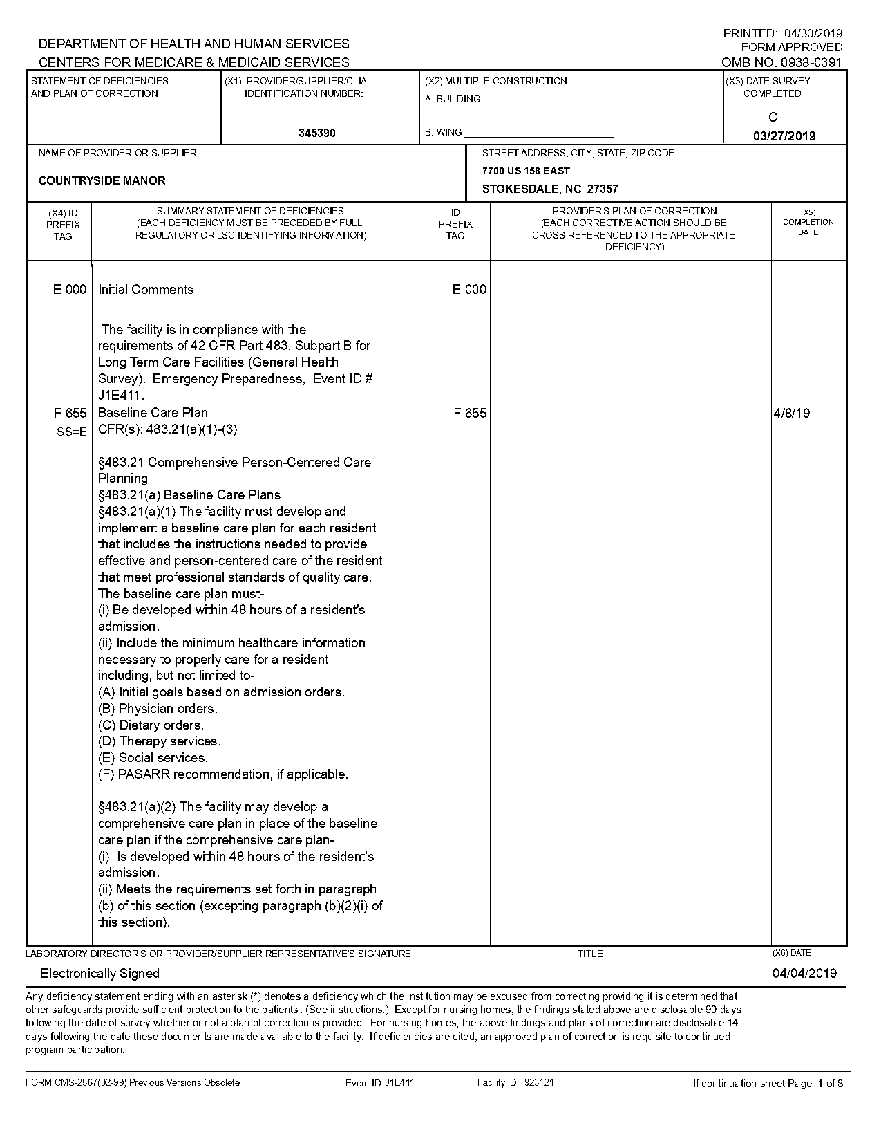 new admission care plan