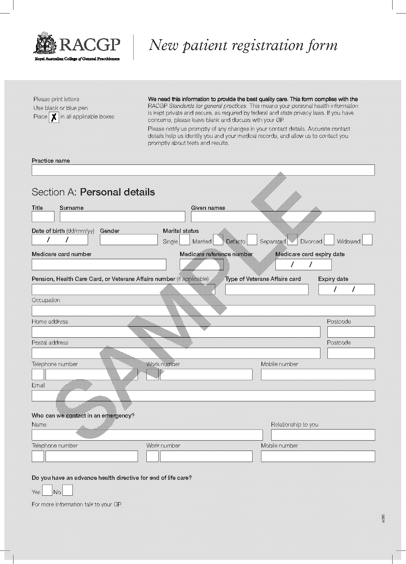 medical registration form template