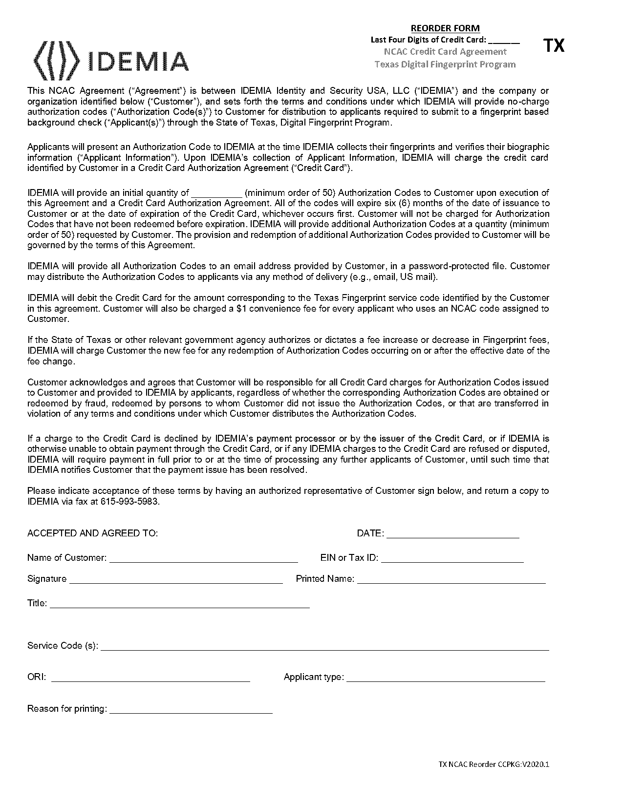 texas credit card authorization form