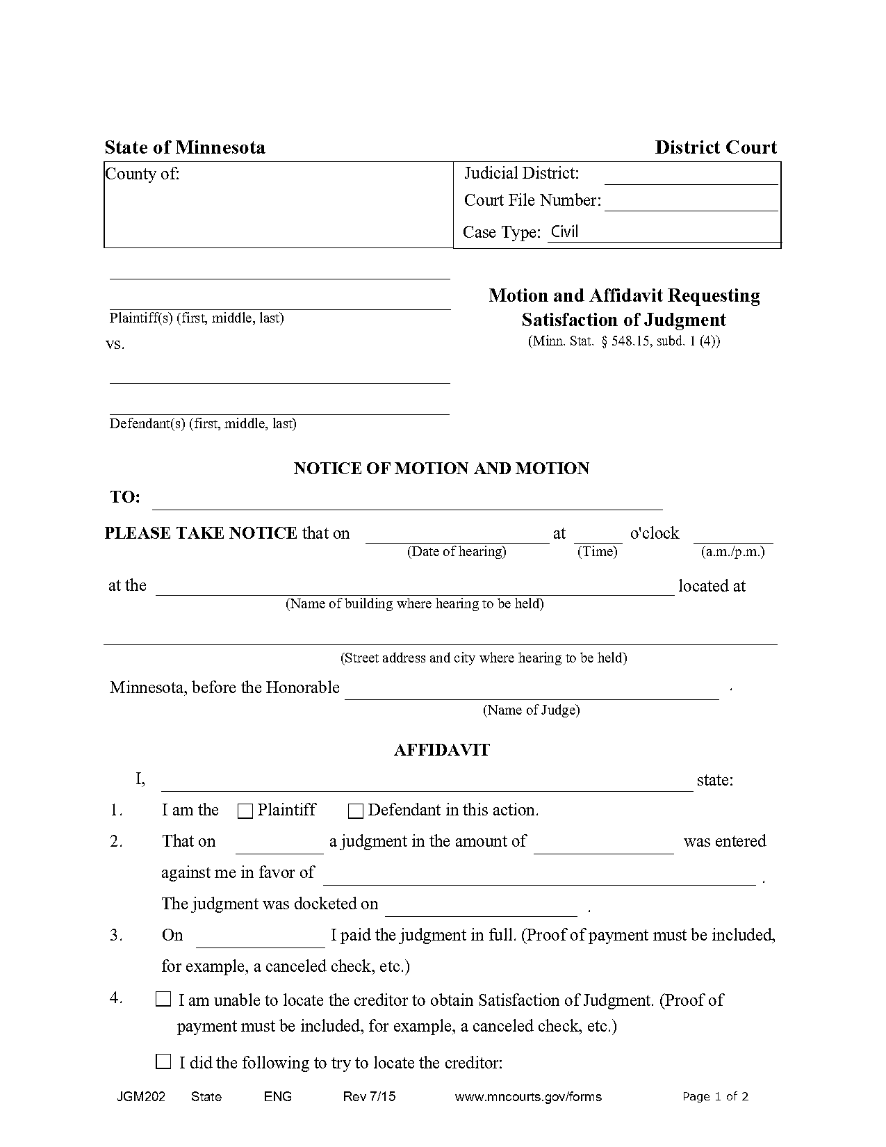 motion for satisfaction of judgment