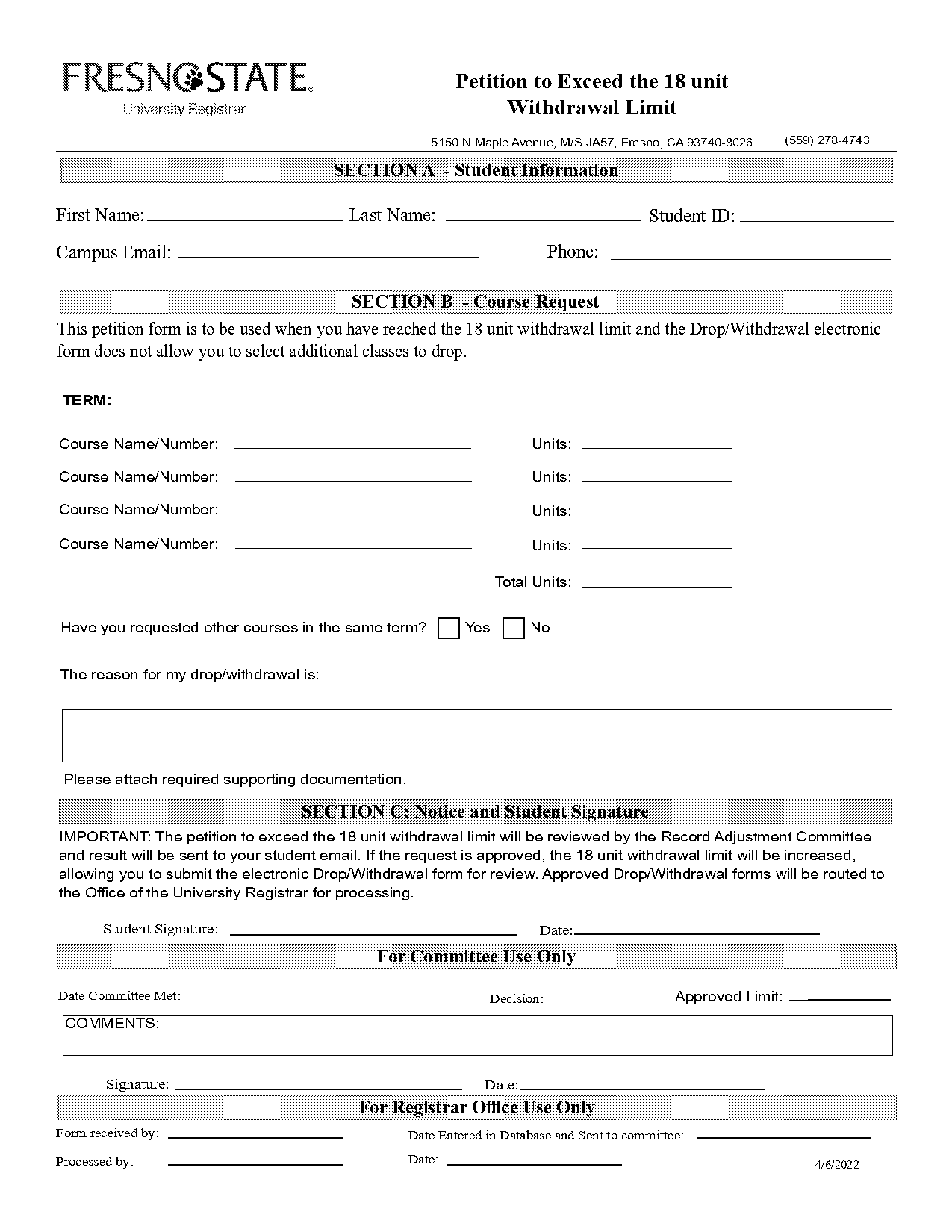 fresno state record adjustment petition