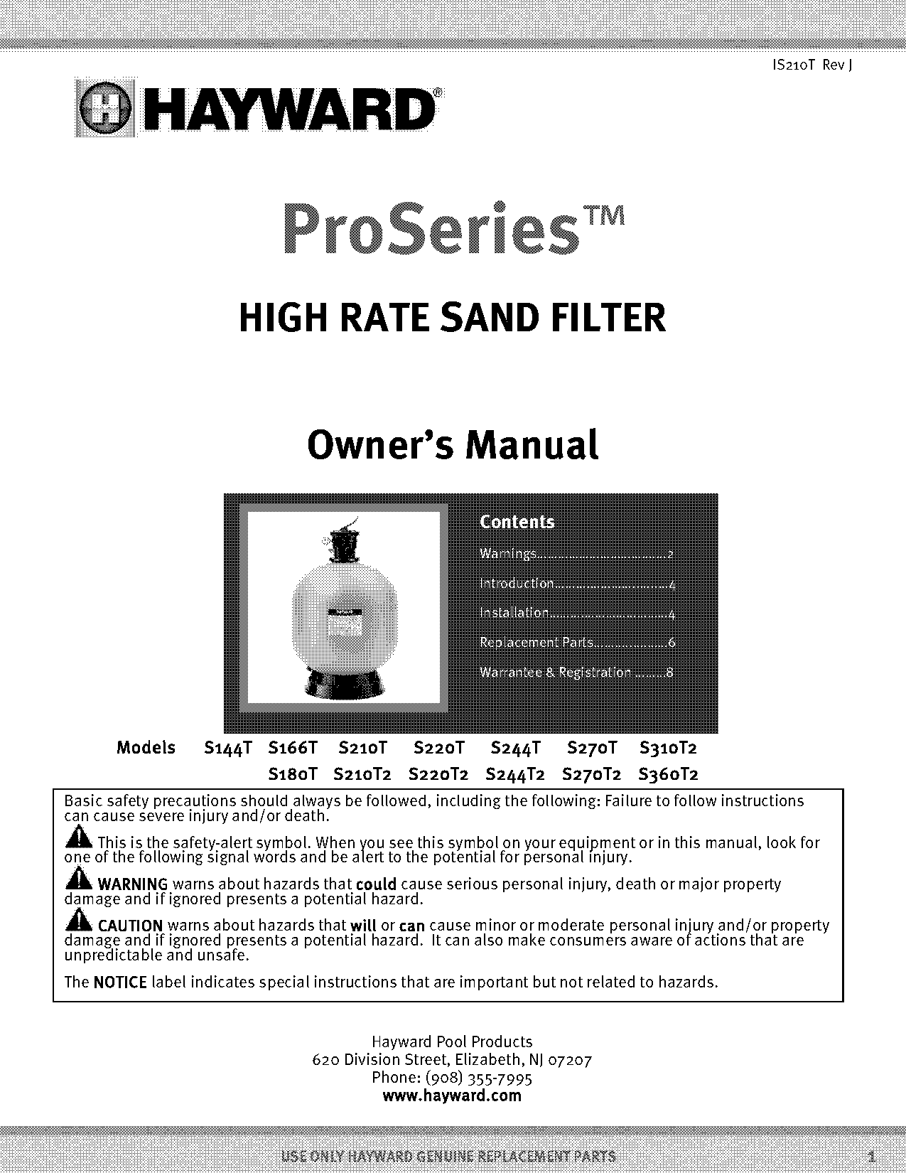 hayward filter control valve manual