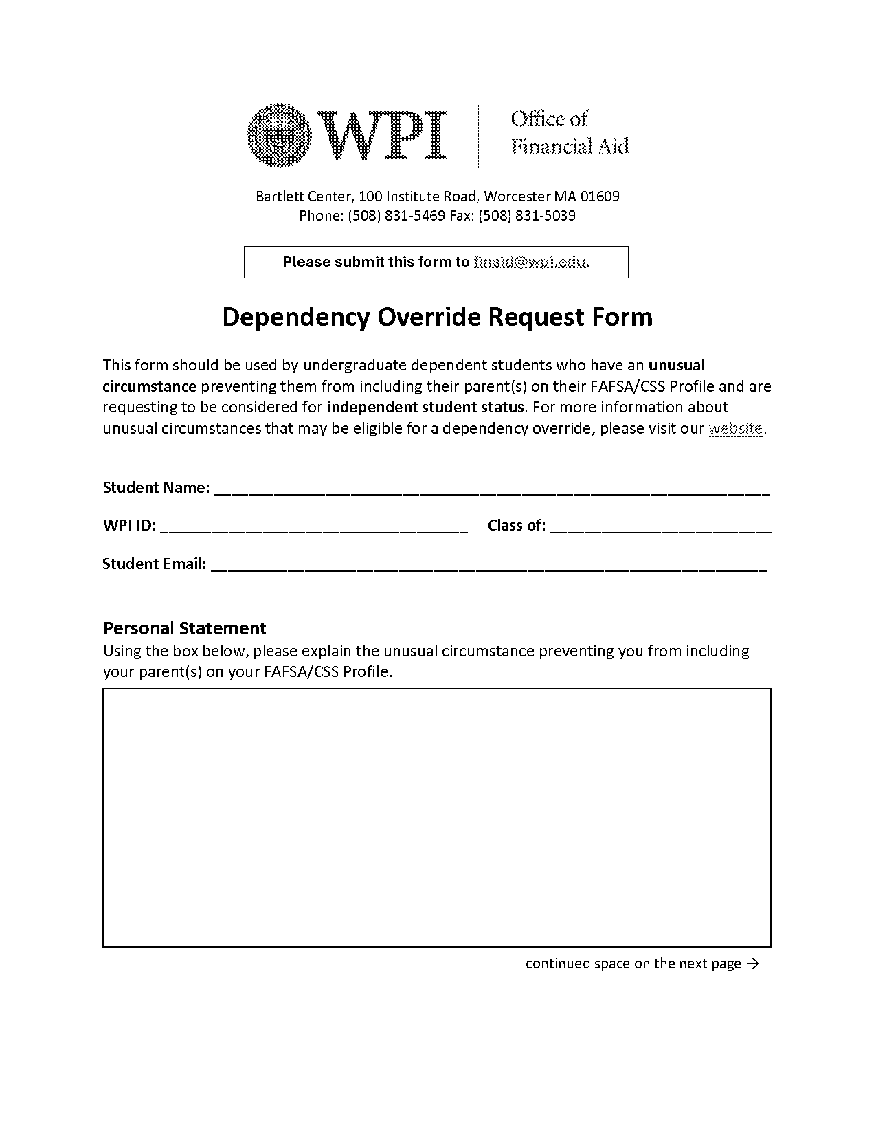 dependency override request form