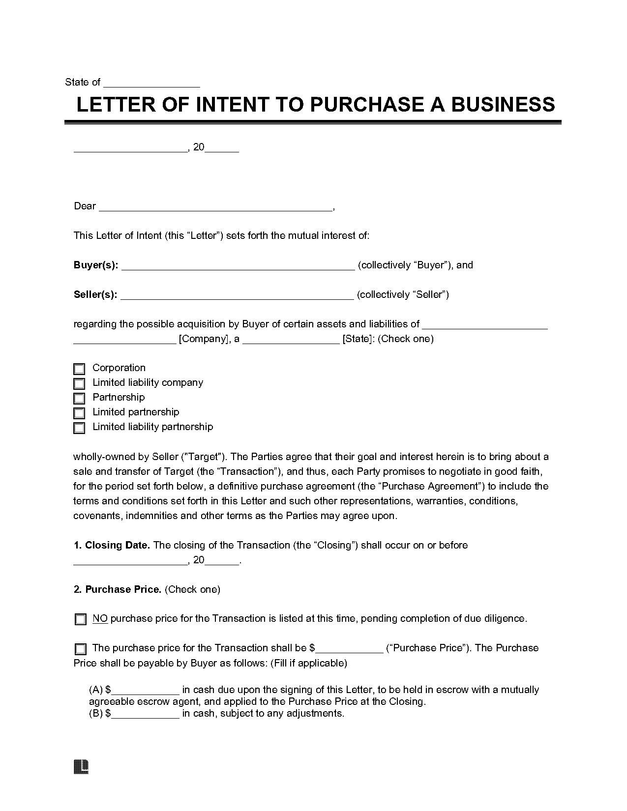 sample loi for business purchase