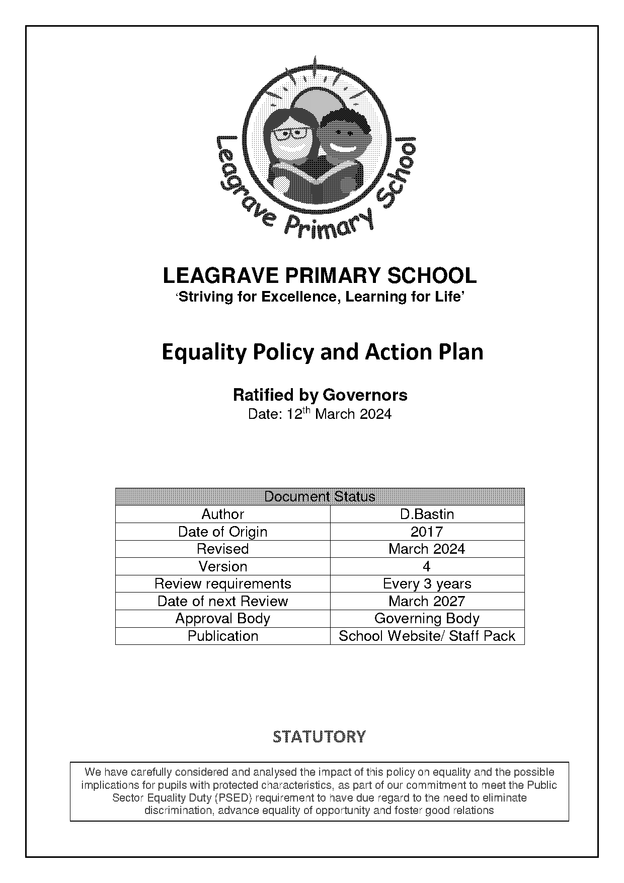 equality action plan primary school