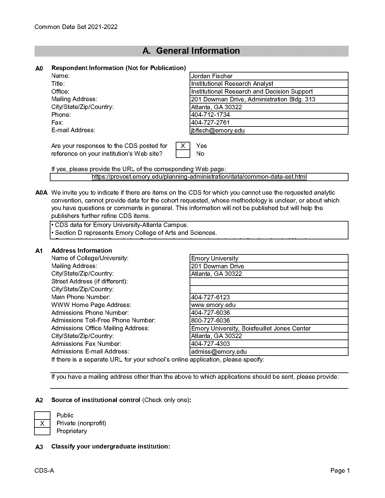 emory university early decision notification date