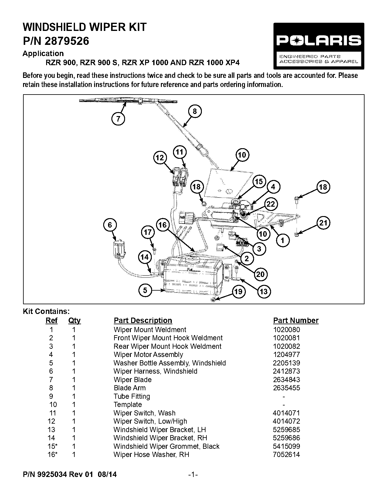 installation instructions for polaris rzr parts