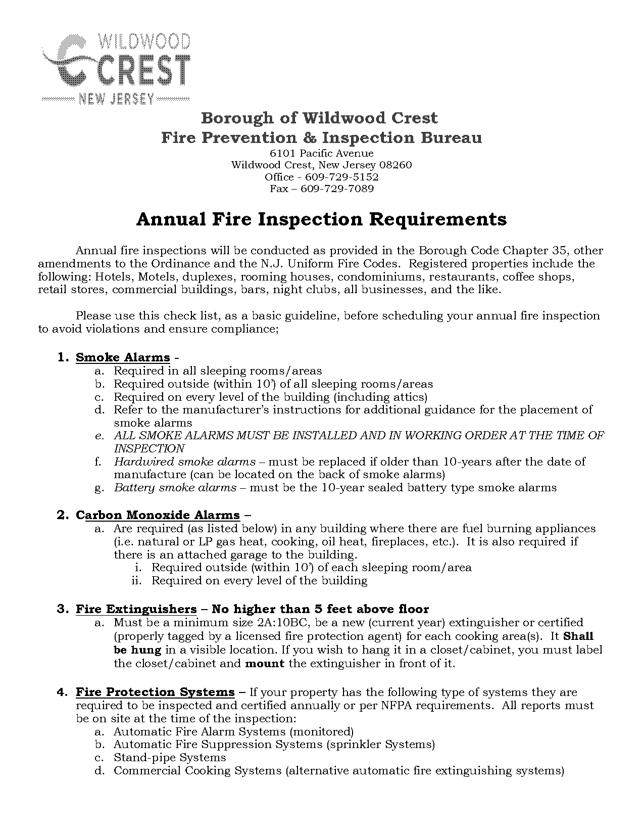 nj fire inspection requirements