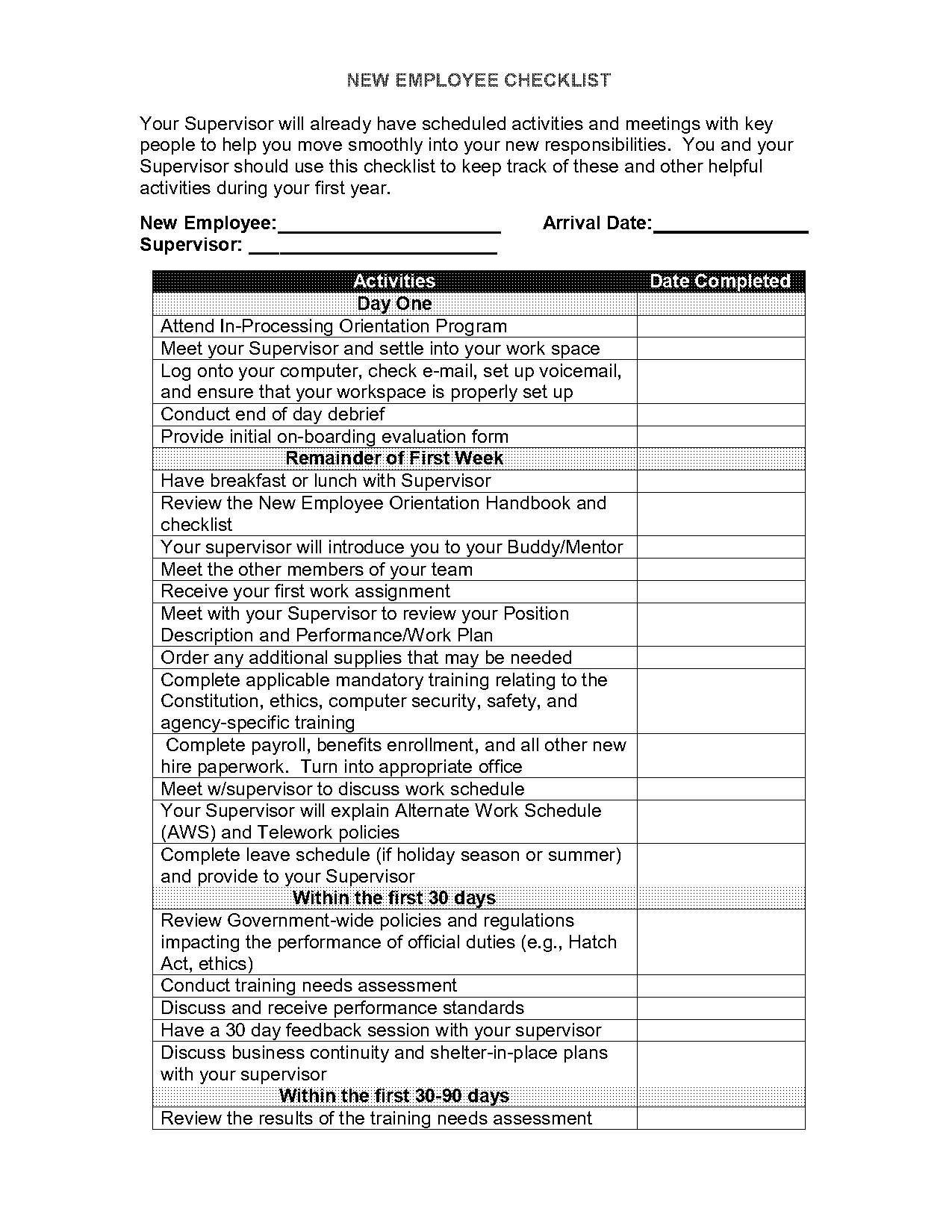 sample new employee orientation evaluation form