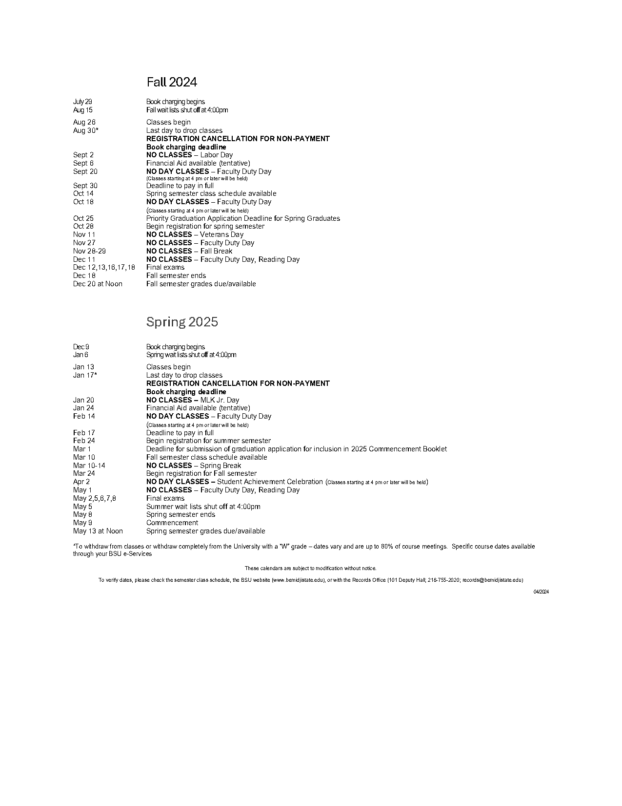 bemidji state final exam schedule