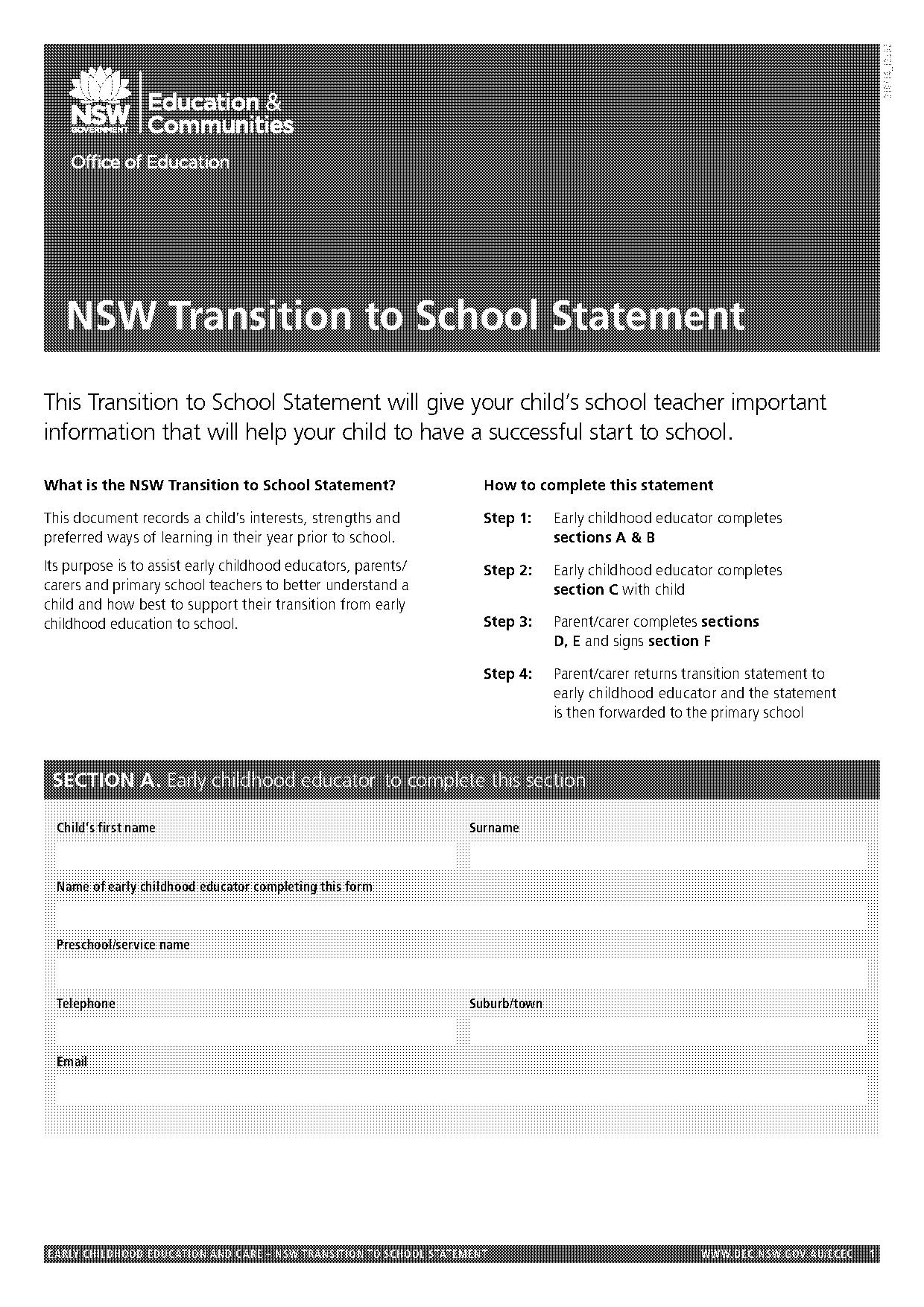 transition to school report template