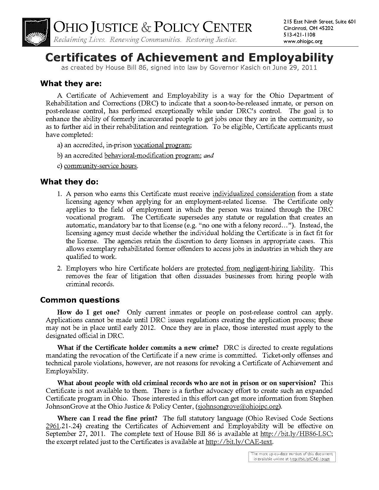 ohio justice and policy center fax number