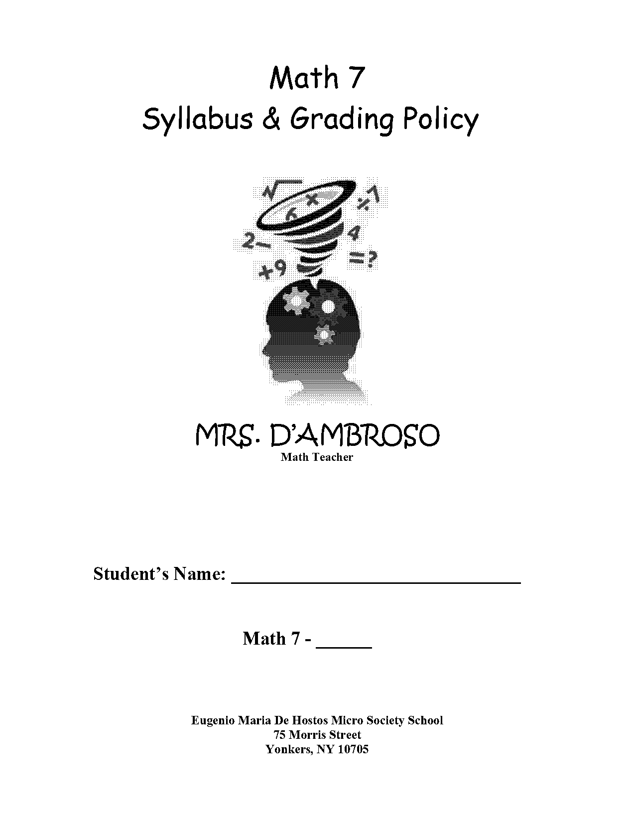 sample middle school math syllabus