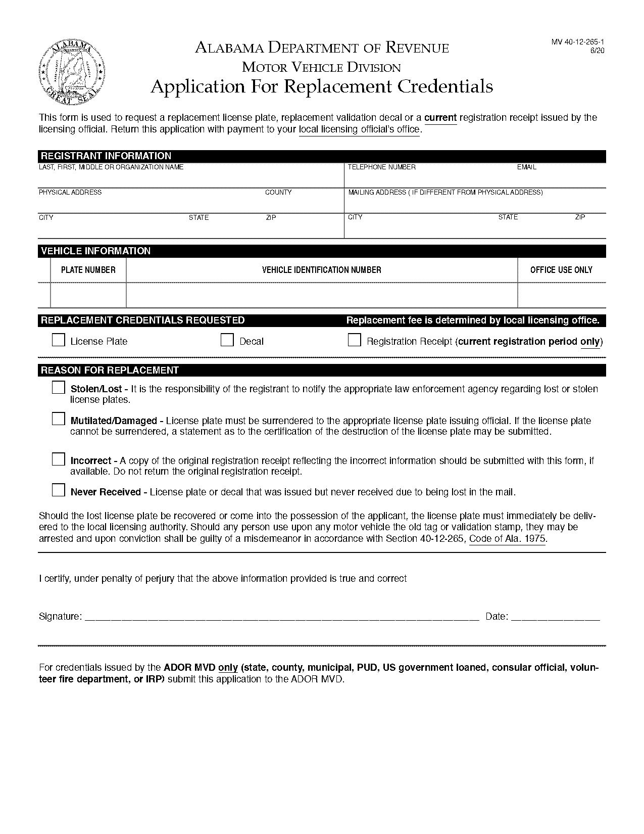 alabama return title request form