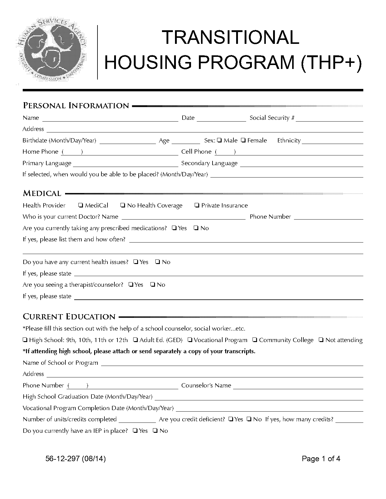 transitional living program application