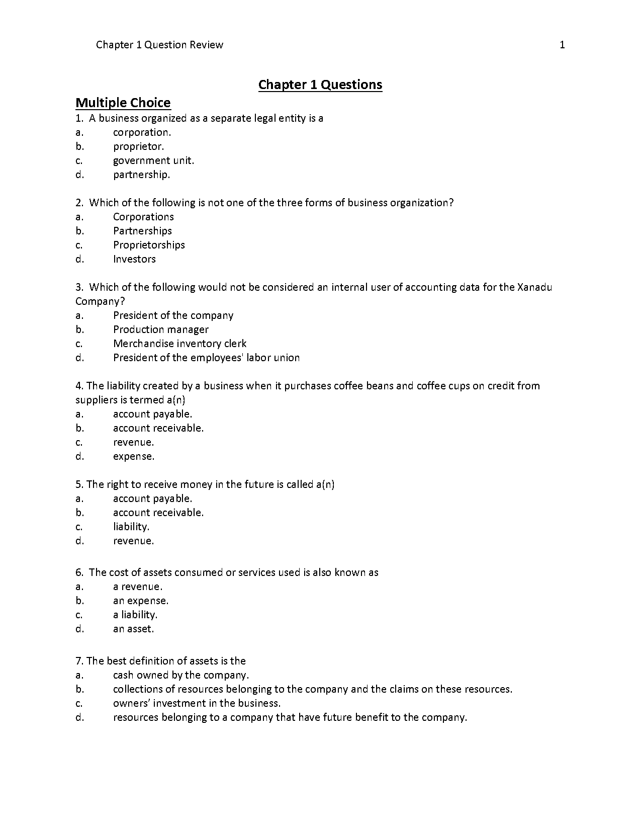 multiple choice questions on income statement