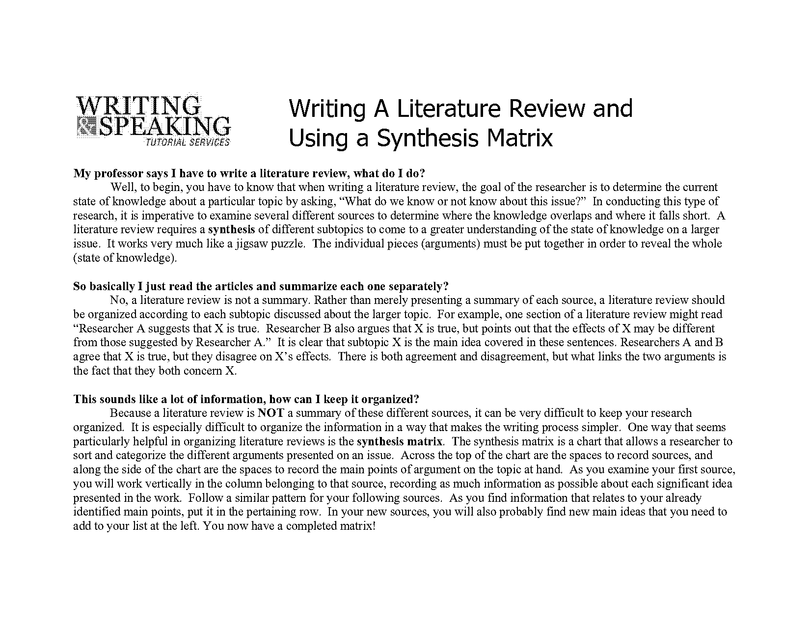 in a lit review can you use i statements