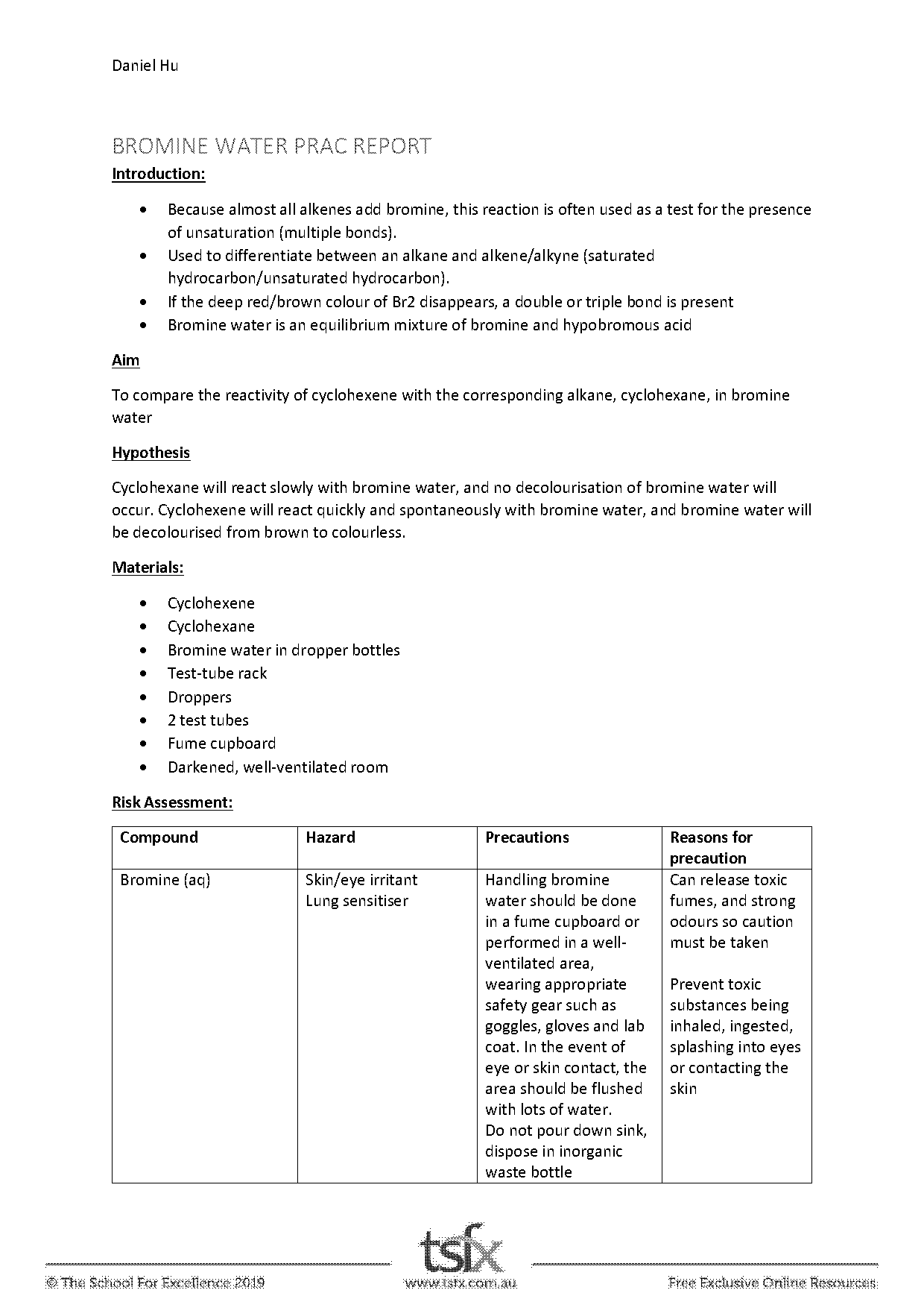 hydration of cyclohexene lab report