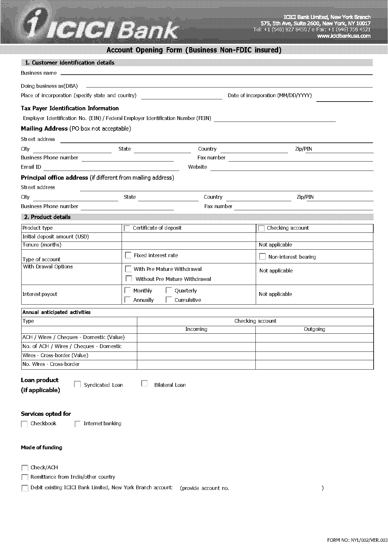 documents needed to open a bank account in icici bank