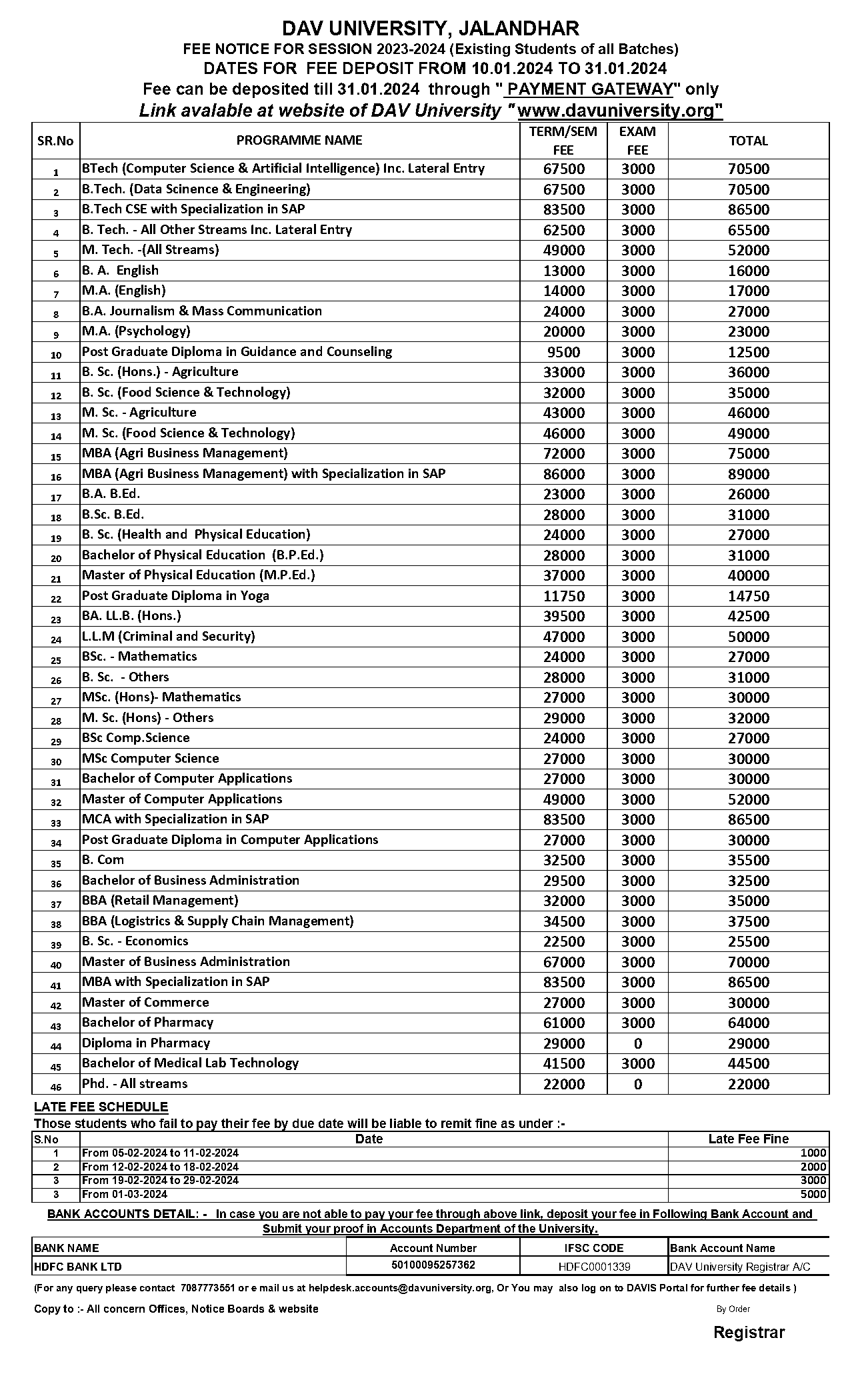 dav university notice board