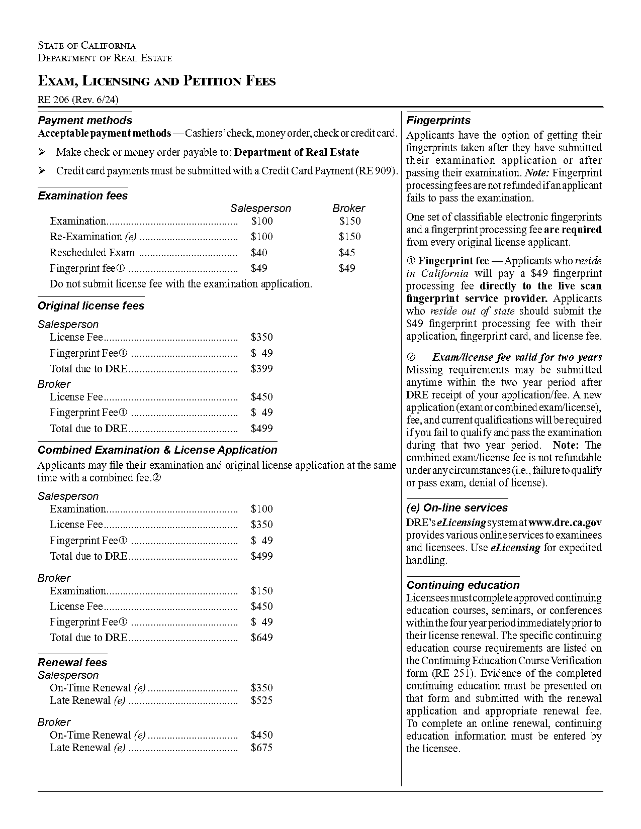 california real estate license renewal fee