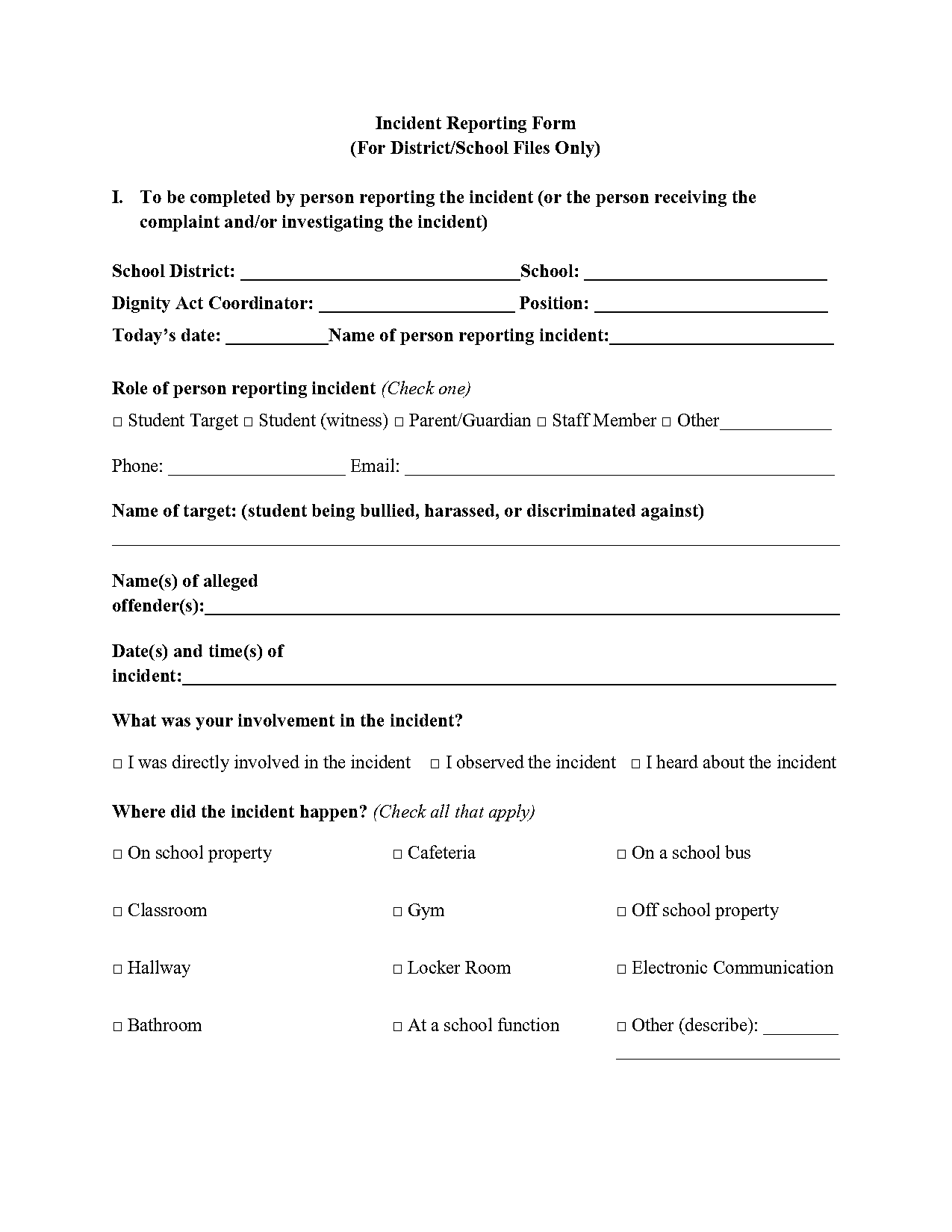 incident report forms templates