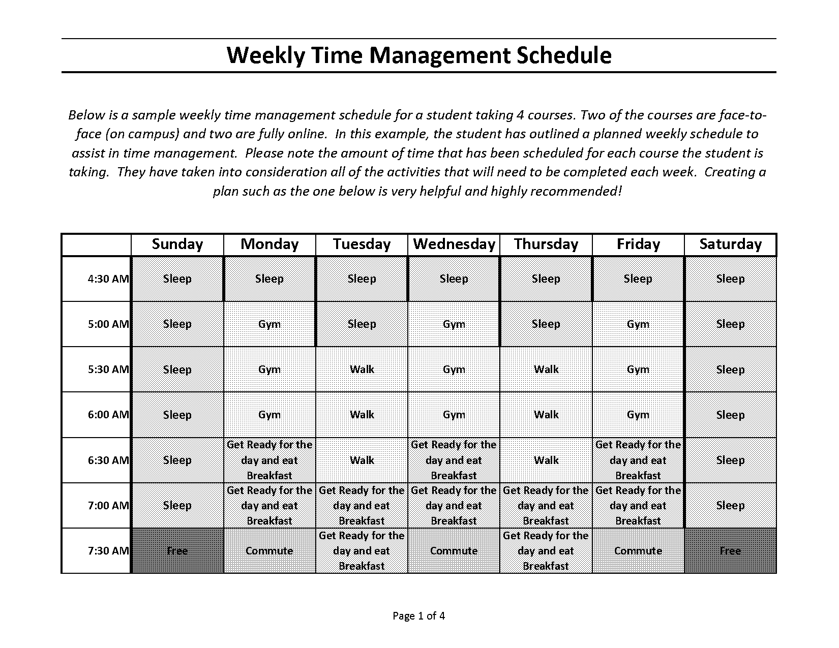 assignment plan timetable example