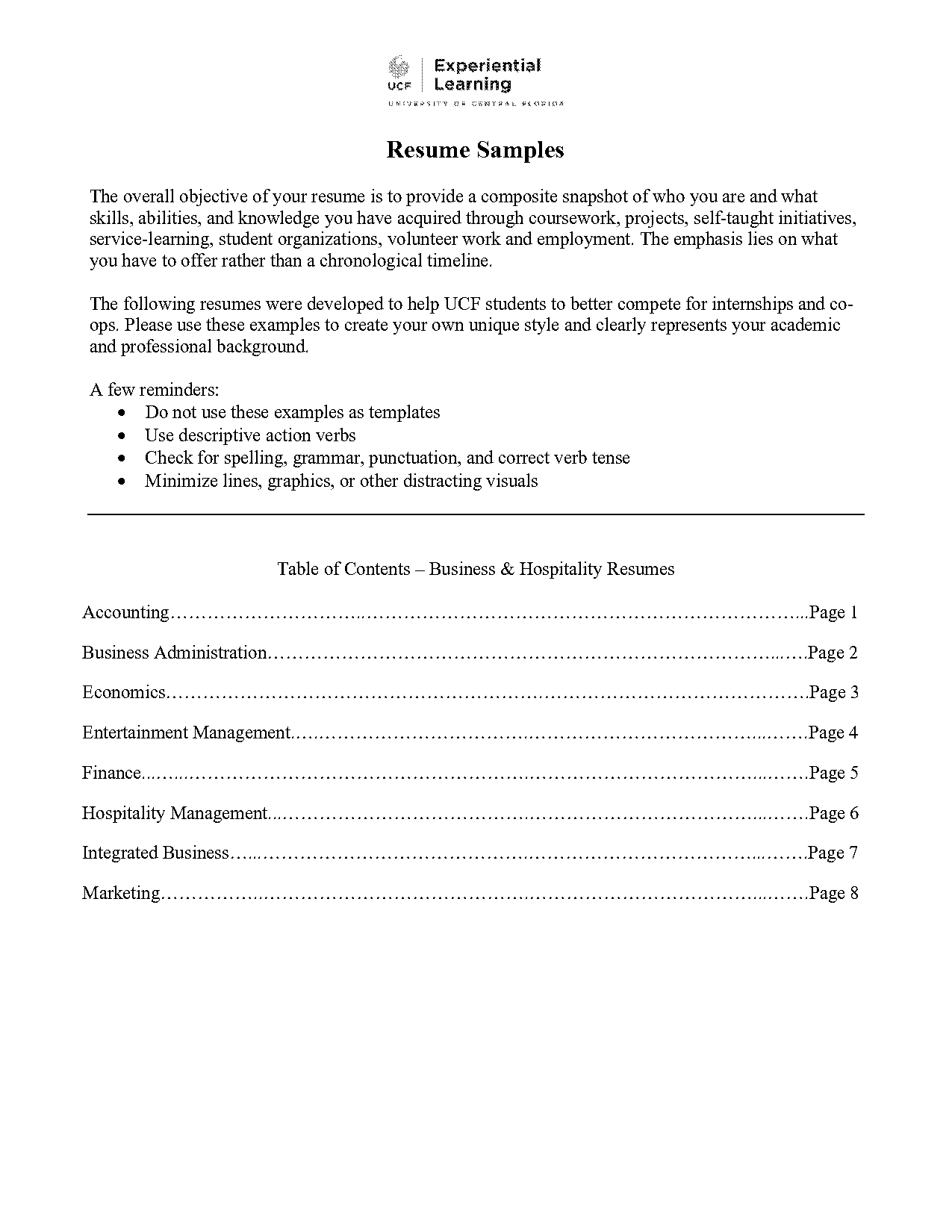 resume format hotel management