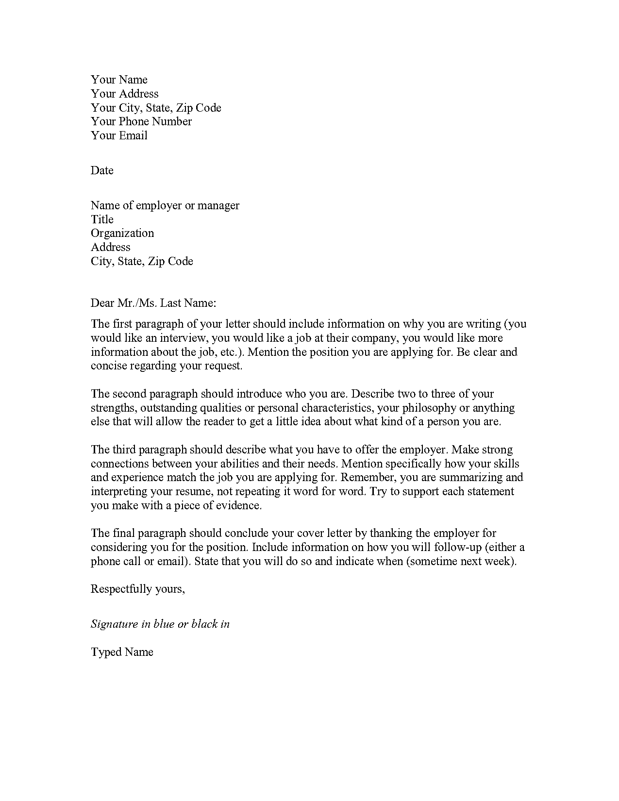 presentation cover letter template