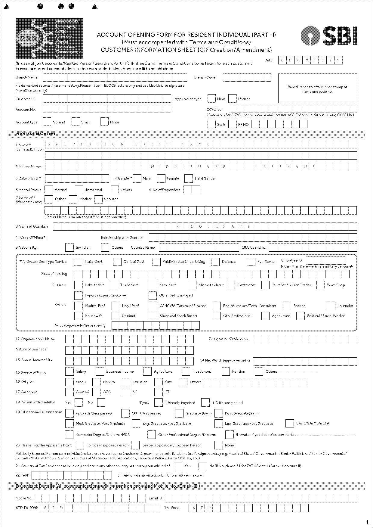 sbi atm card application form sample