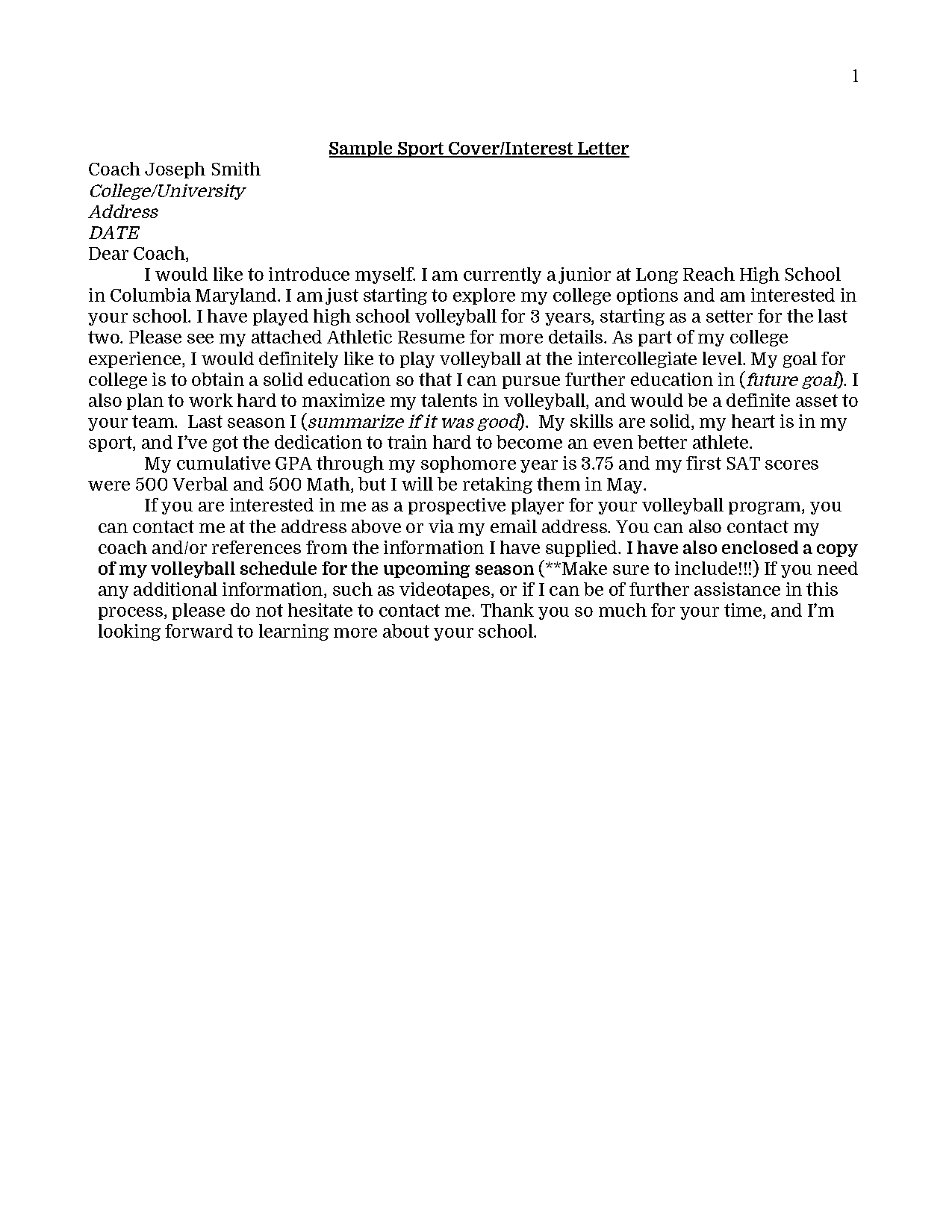 college basketball coaching cover letter sample