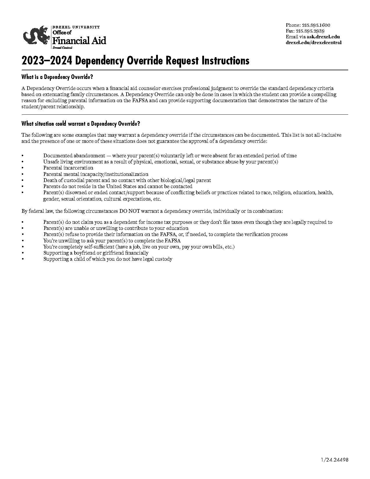 dependency override request form