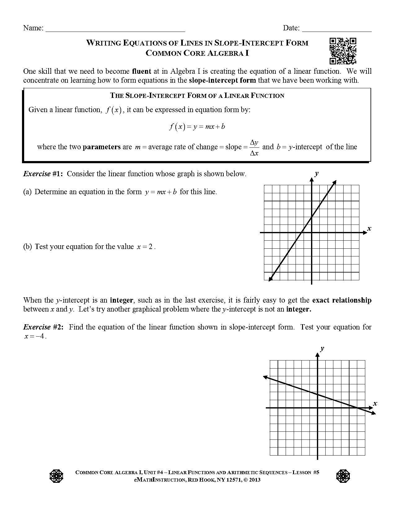 writing slope intercept form worksheet