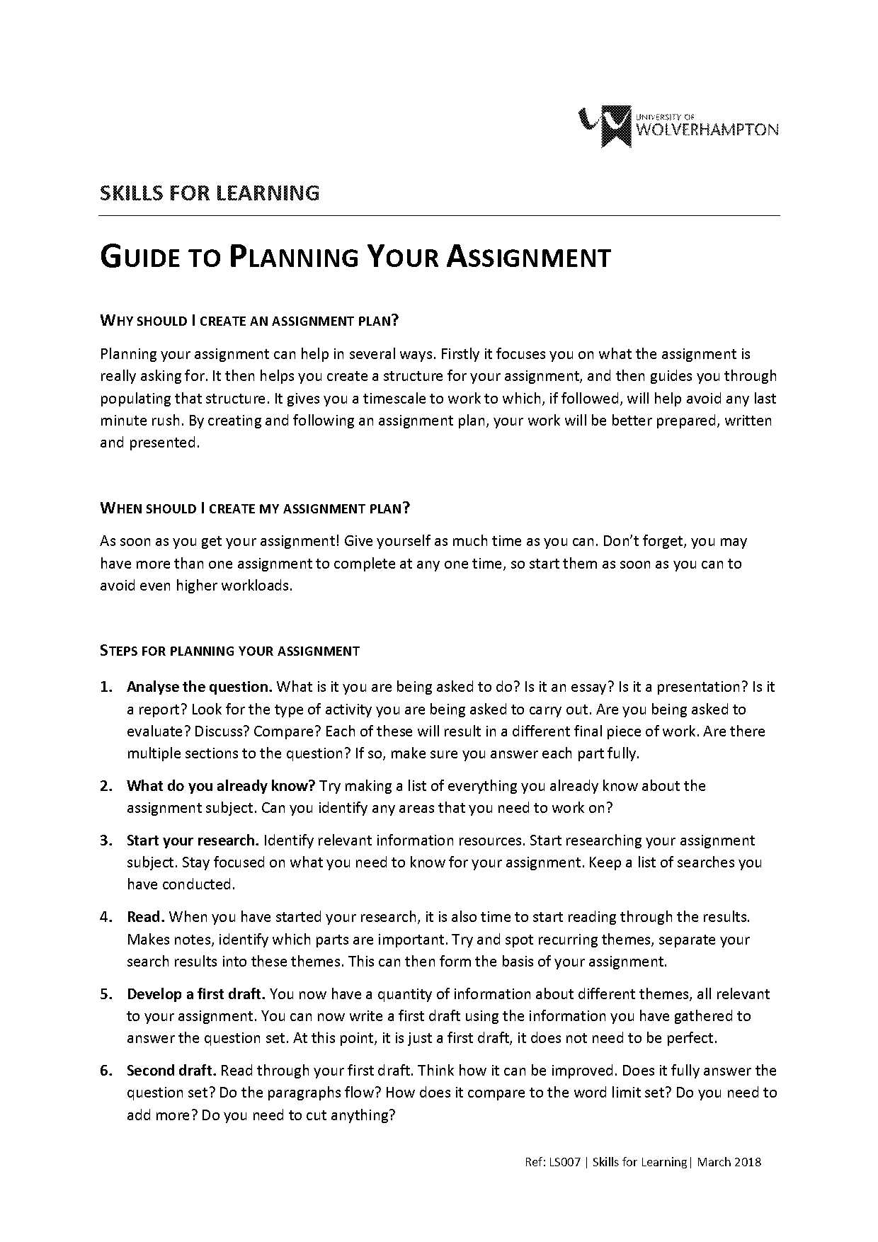 assignment plan timetable example