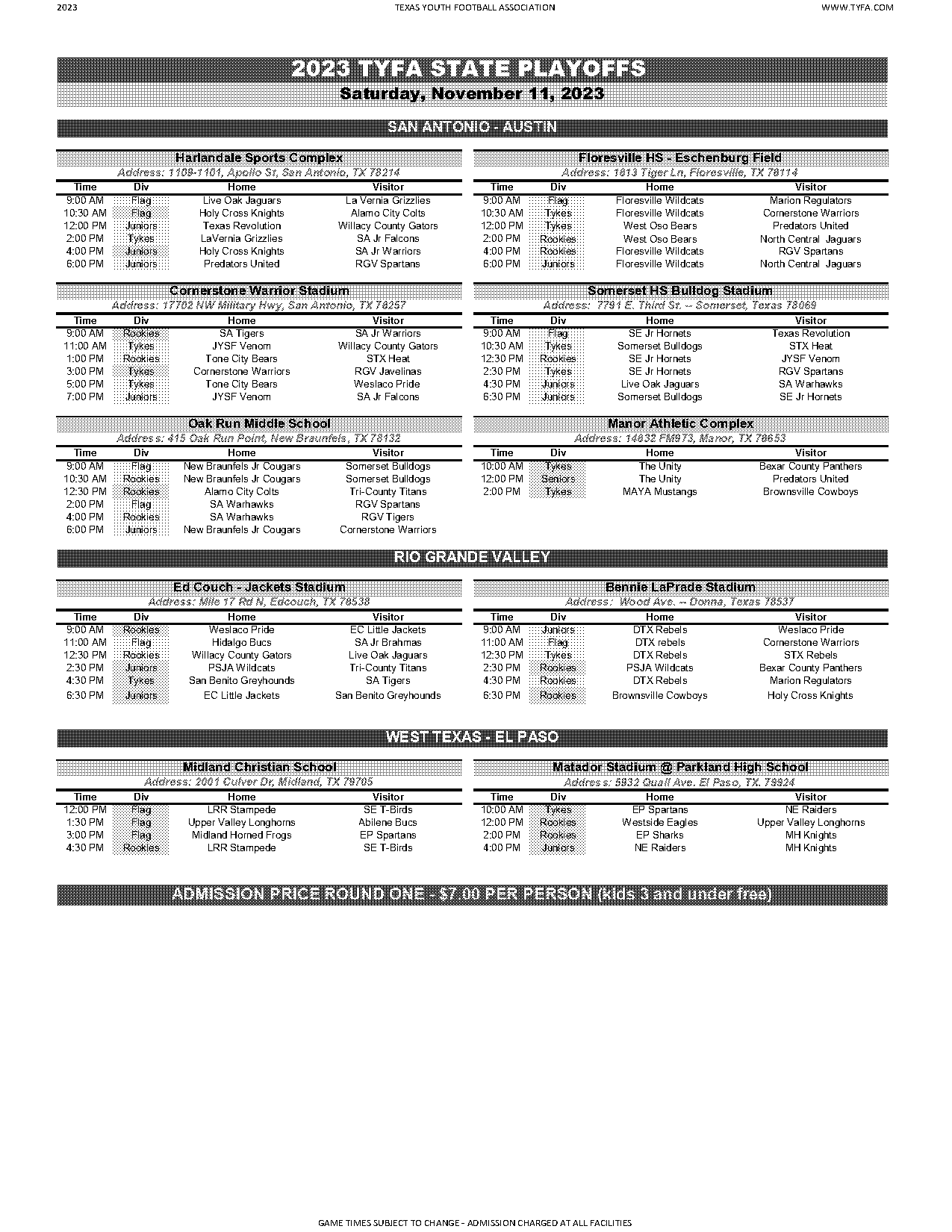 parkland flag football schedule