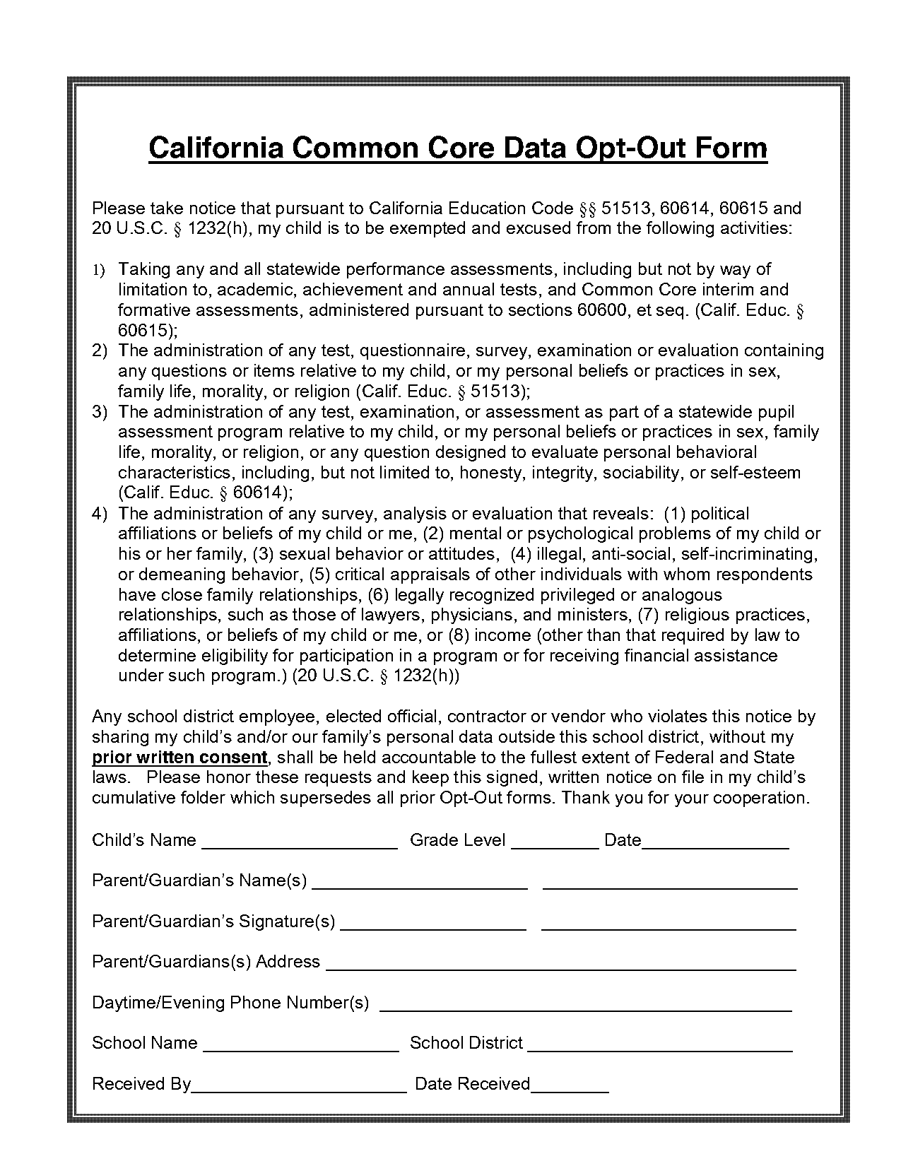 data opt out form