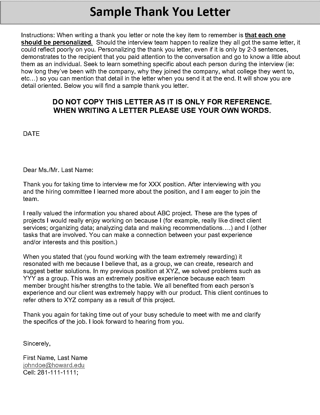 thank you letter with references after interview sample