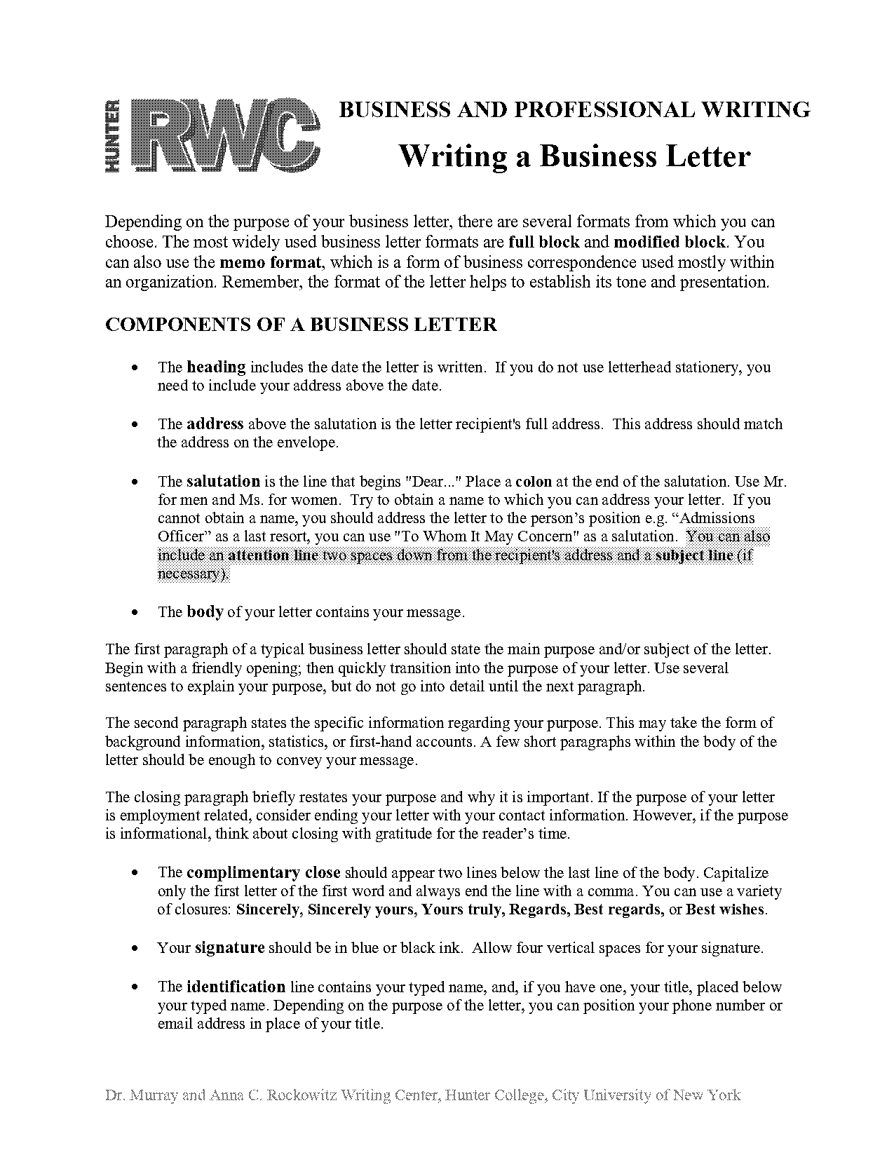 business letter format no physical address