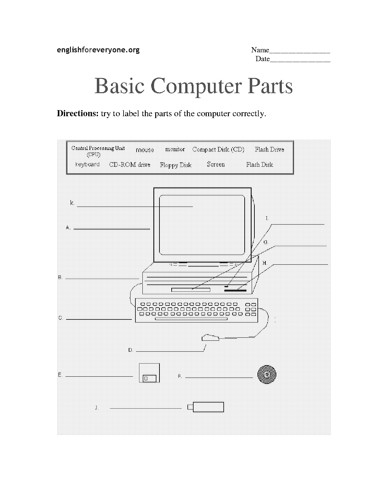 computer parts labeling worksheet