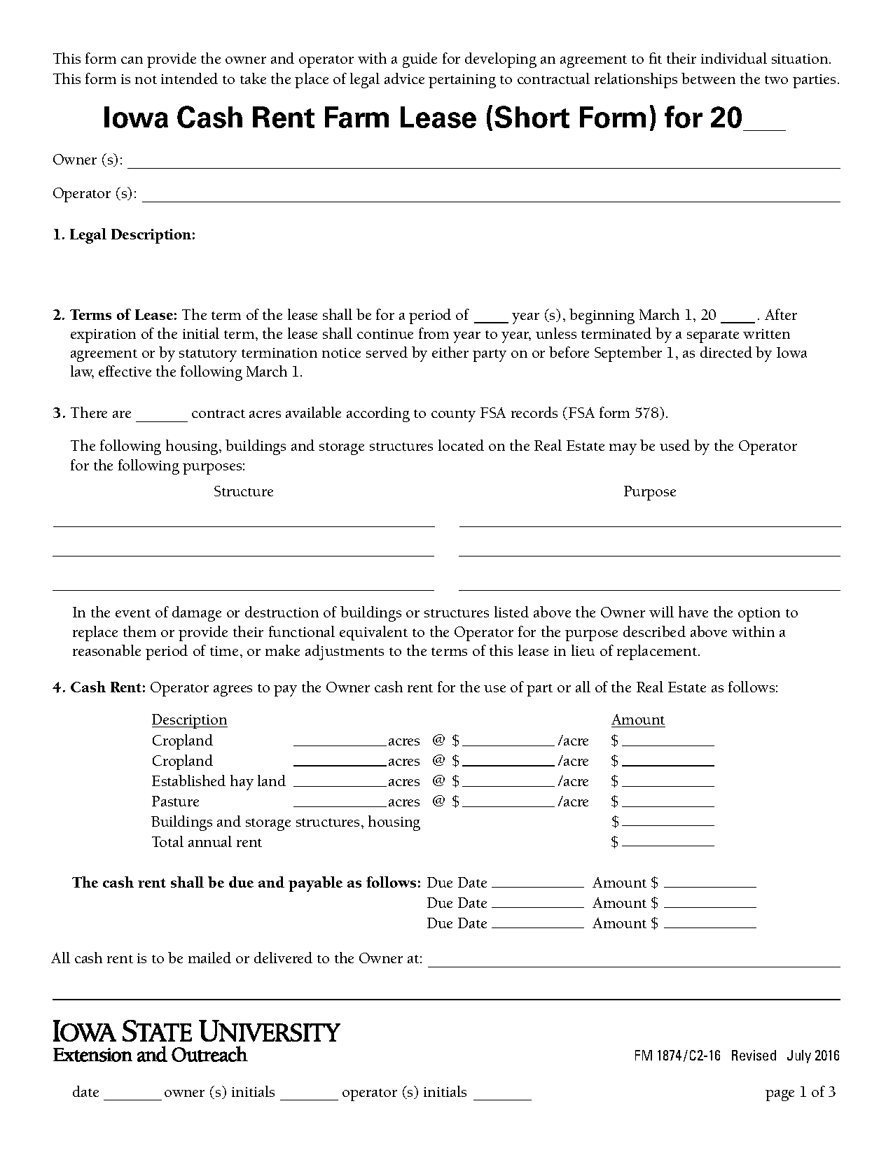 land rental contract example