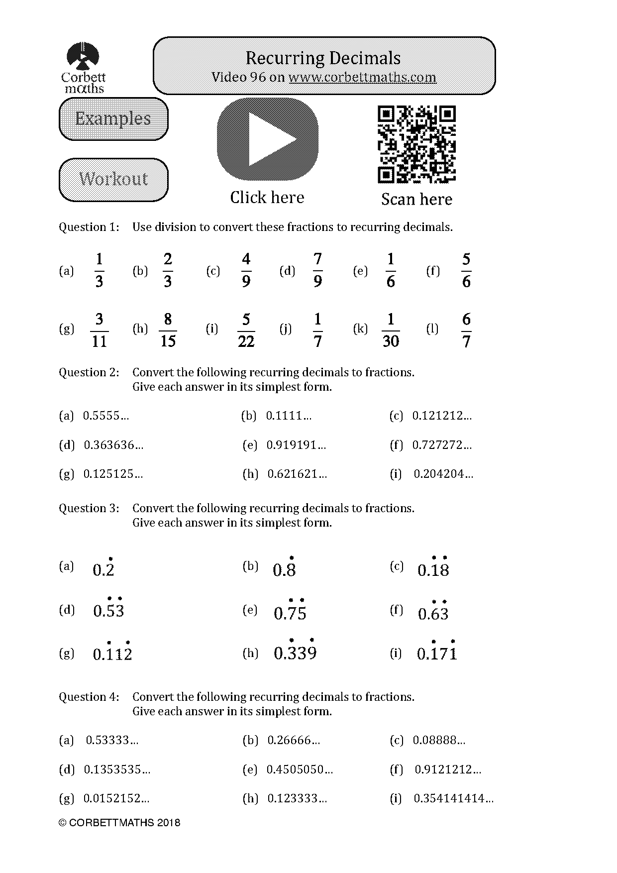 adding and subtracting recurring decimals worksheet