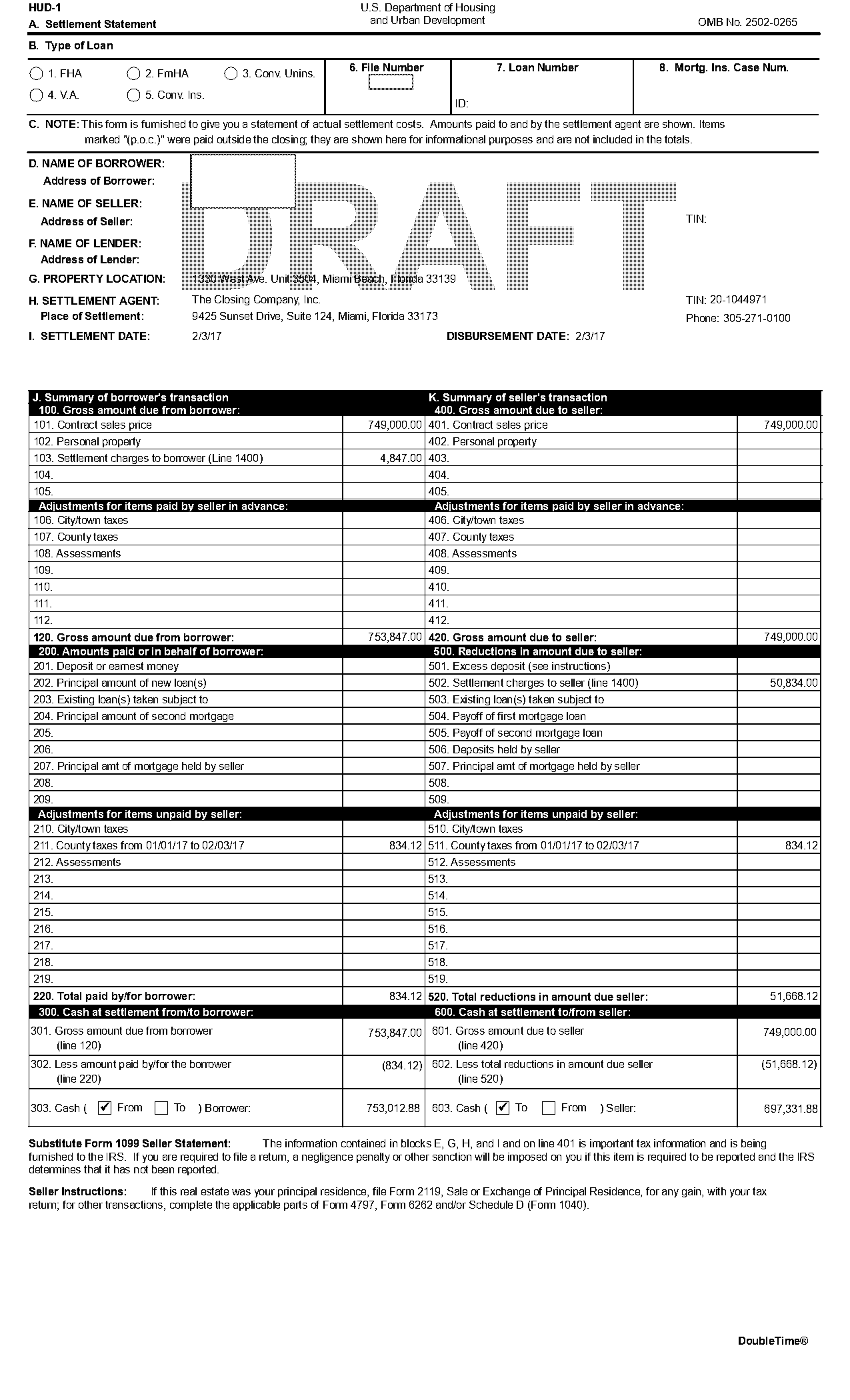 sample completed hud statement