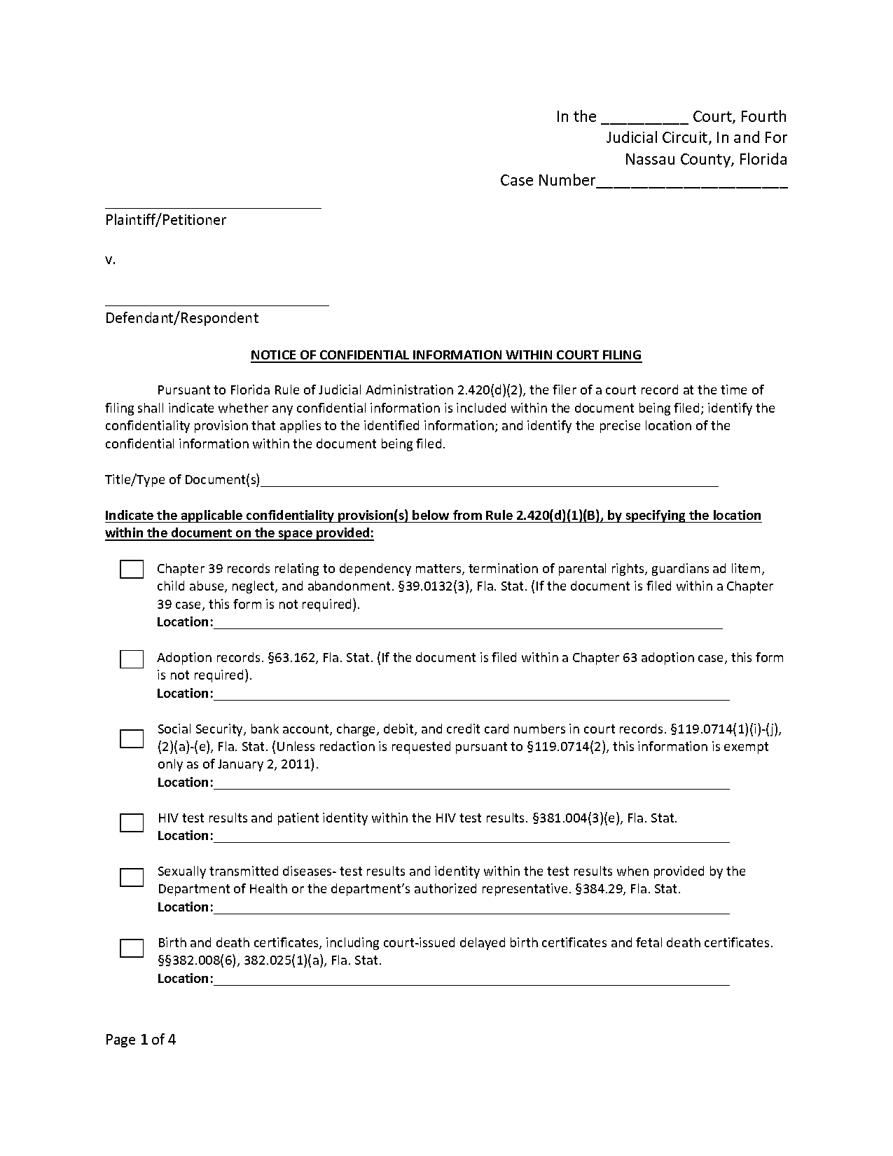 notice of confidential information within court filing doc