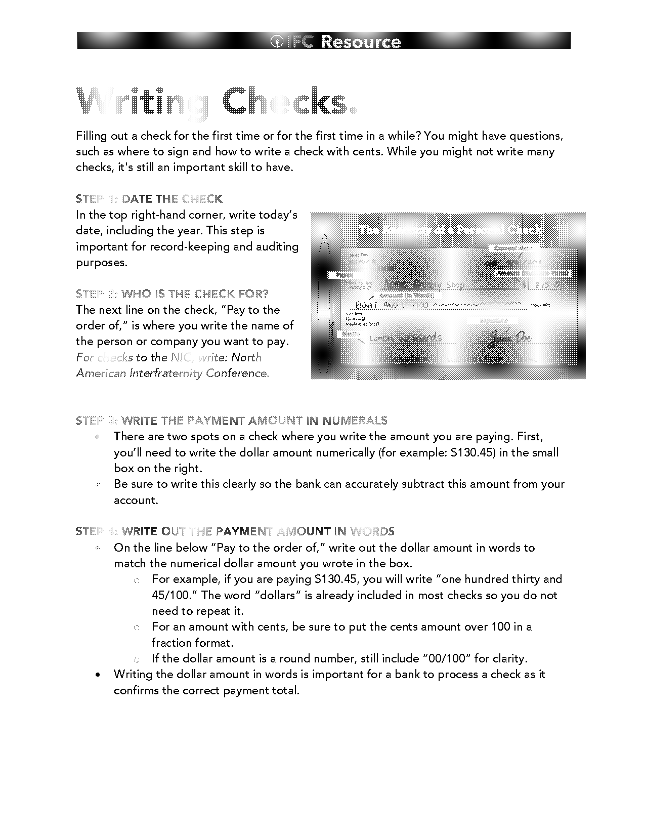 how to write cents in the check